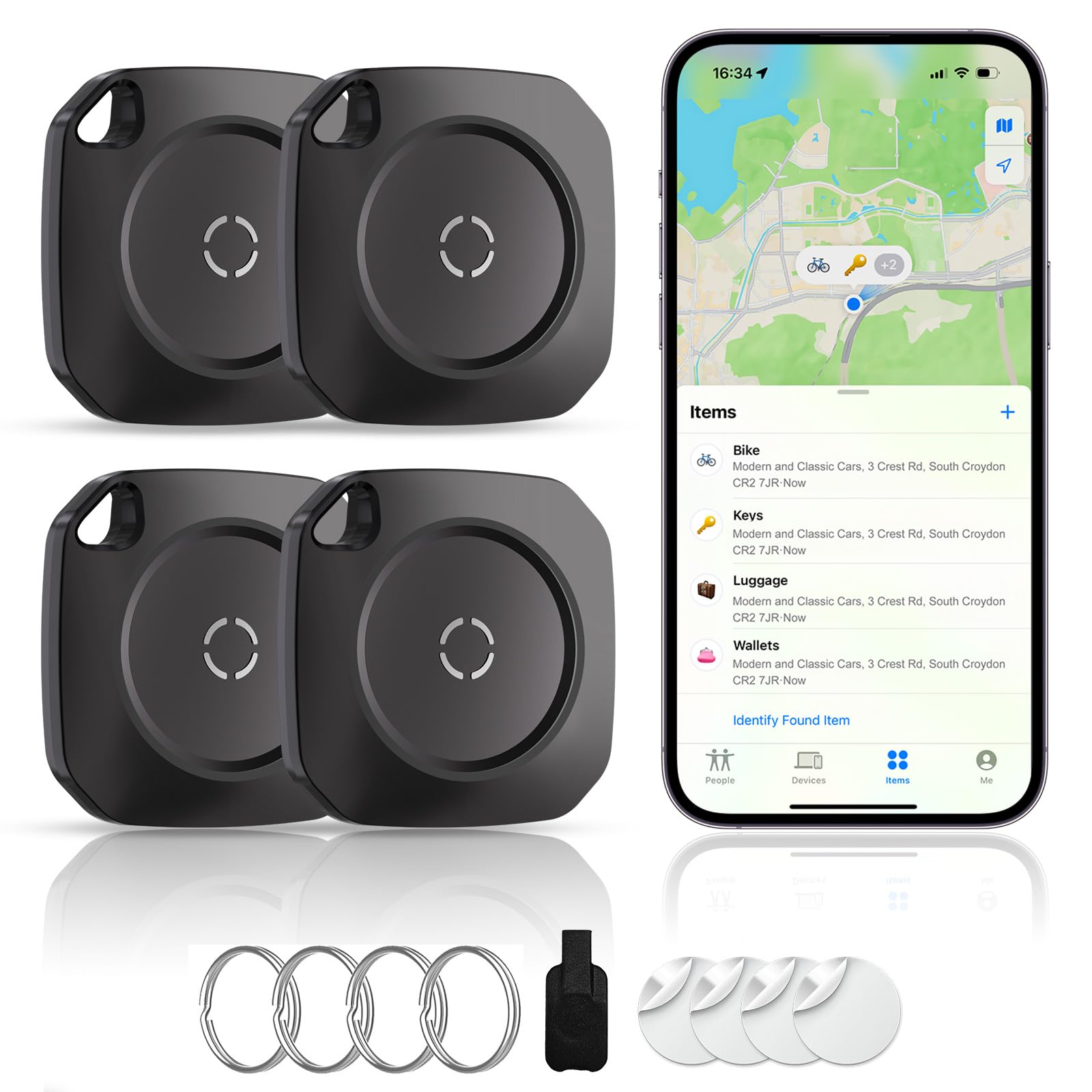 Air Tracker Tag Schlüsselfinder für iOS, Smart Tag Kompatibel mit Apple Wo ist? APP (Nur iOS), Schlüssel Finder für Koffer, Reisen, Geldbörsen, Gepäck, Rucksäcke, Austauschbare Batterie - 4 Pack Black Angebot bei HelloDeals
