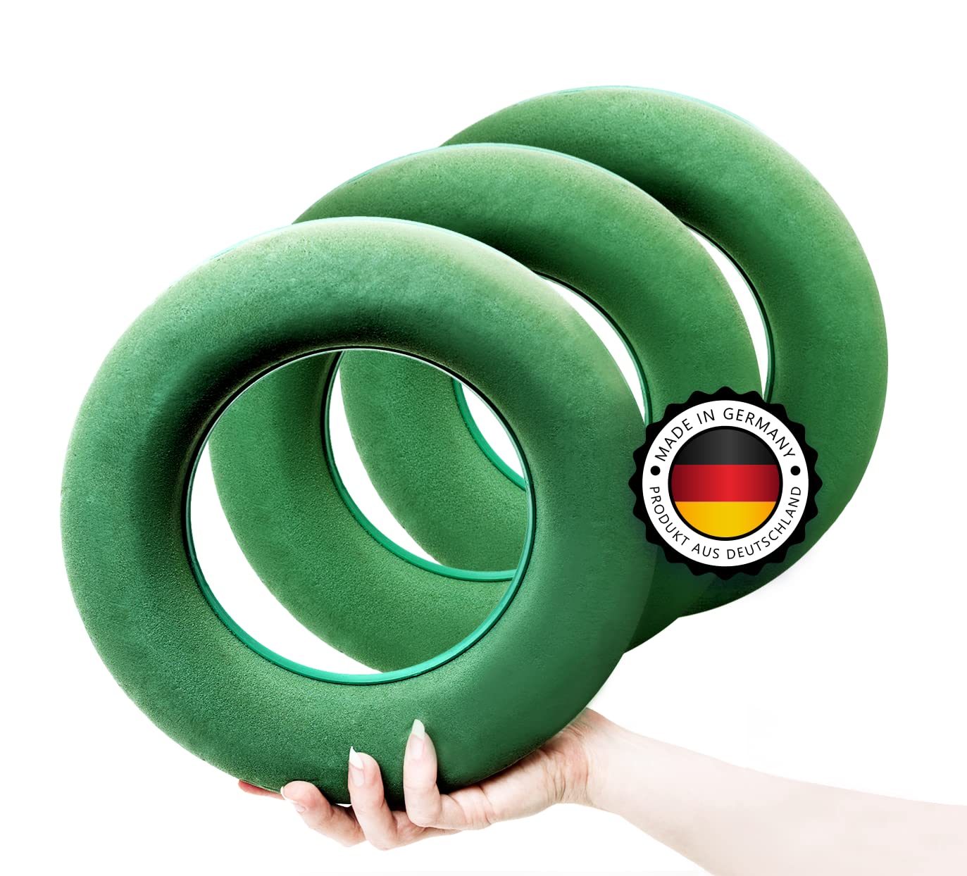 Steckschaum Kranz Rund 3 STÜCK - Set in 25 cm - Nasssteckschaum Set Steckmoos, Steckmasse, Steckschaumring für Blumengestecke, Steckschwamm zum Basteln für Feiern, Ringe, Geschenke, Made IN Germany Angebot bei HelloDeals