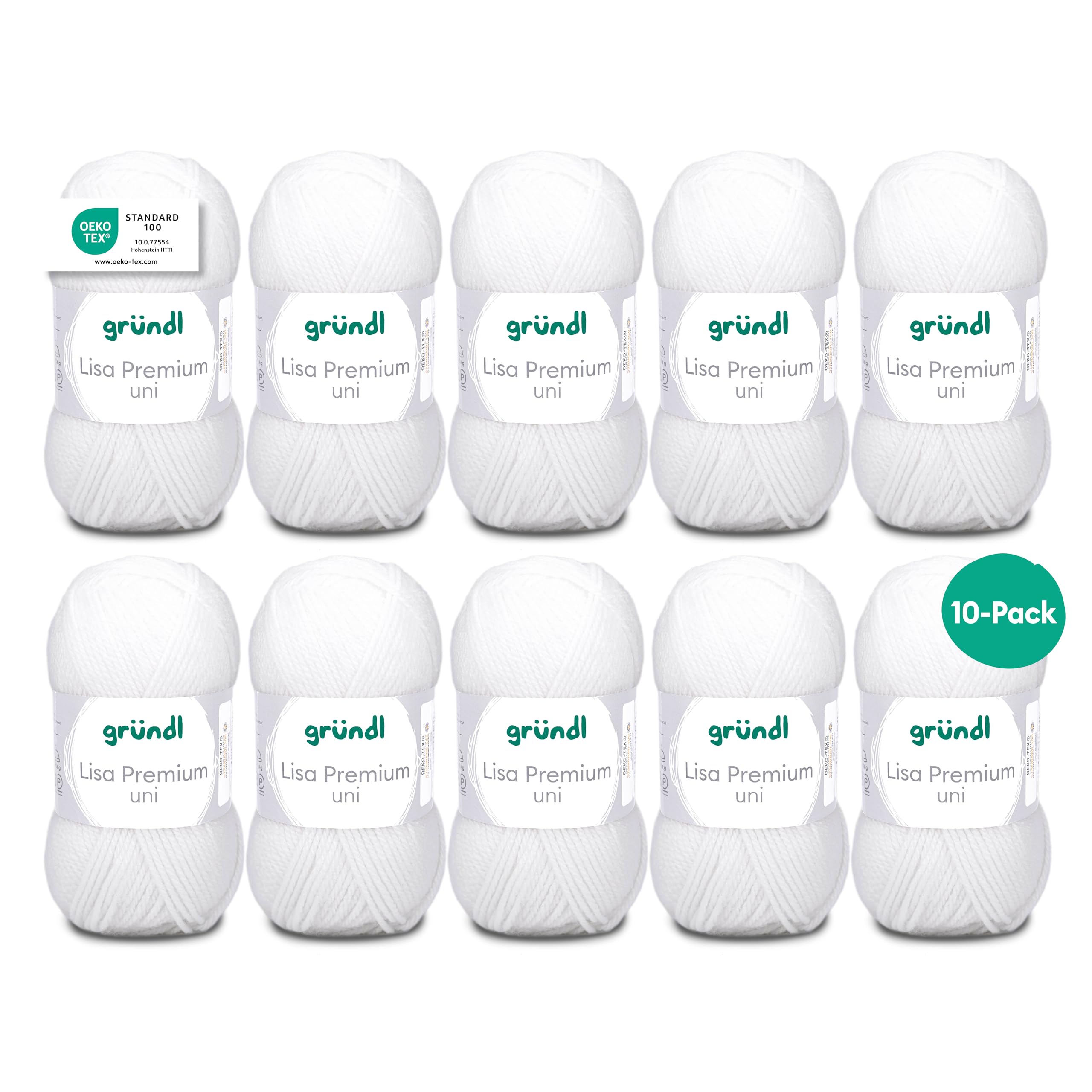 Gründl Wolle Lisa Premium uni - 10 x 50 g - Wolle zum Häkeln - Wolle zum Stricken - 100 % Polyacryl- Weich & Pflegeleicht- Nadelstärke 3,5-4,5 - Weiß Angebot bei HelloDeals