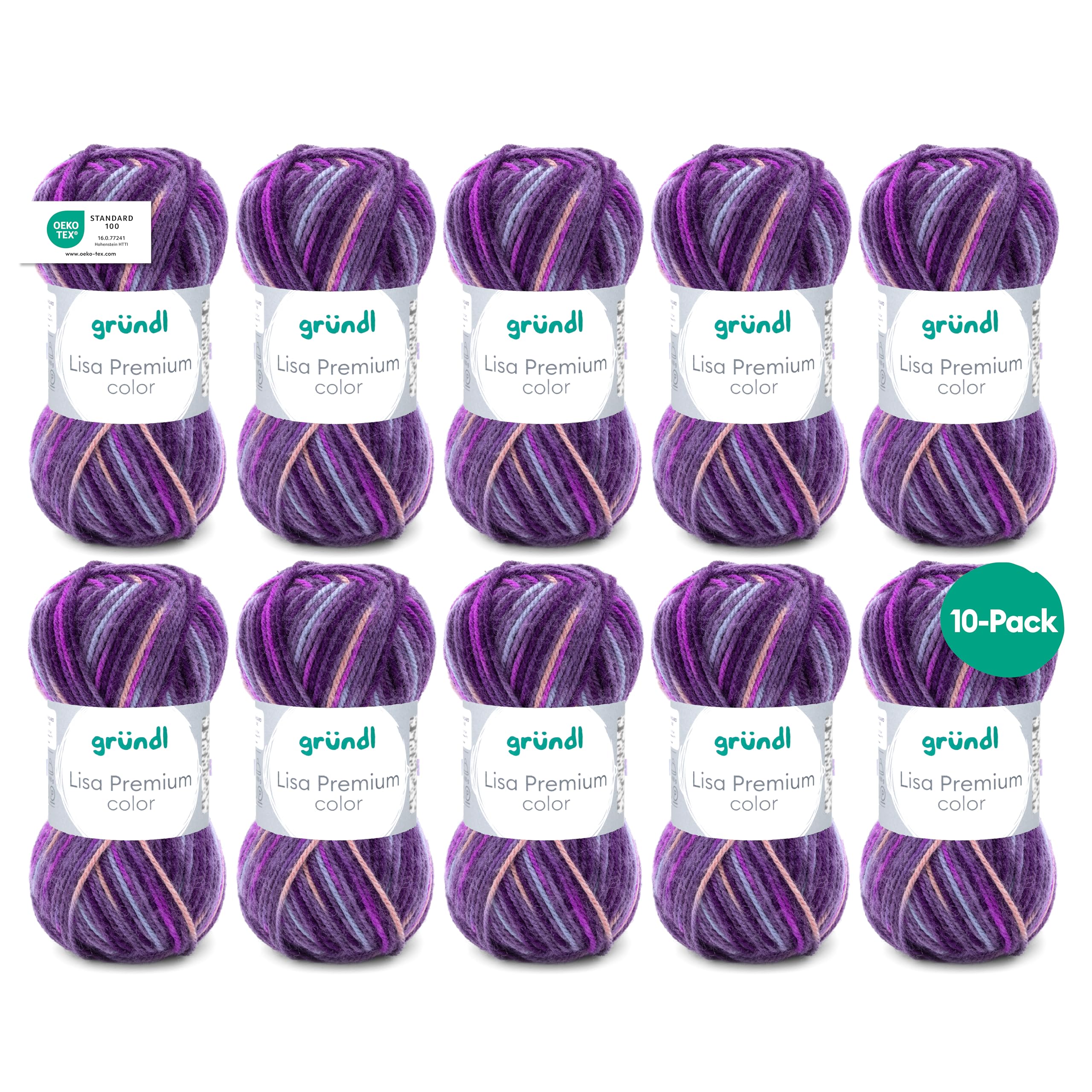 Gründl Wolle Lisa Premium color - Garn zum Stricken mit Farbverlauf - Strickgarn - Häkelgarn - Weich und hautfreundlich - 100 % Polyacryl 10 Knäuel 50 g / 133 m -Nadelstärke 3,5-4,5 - Brombeere-Lila Brombeere-fuchsia-lila Angebot bei HelloDeals
