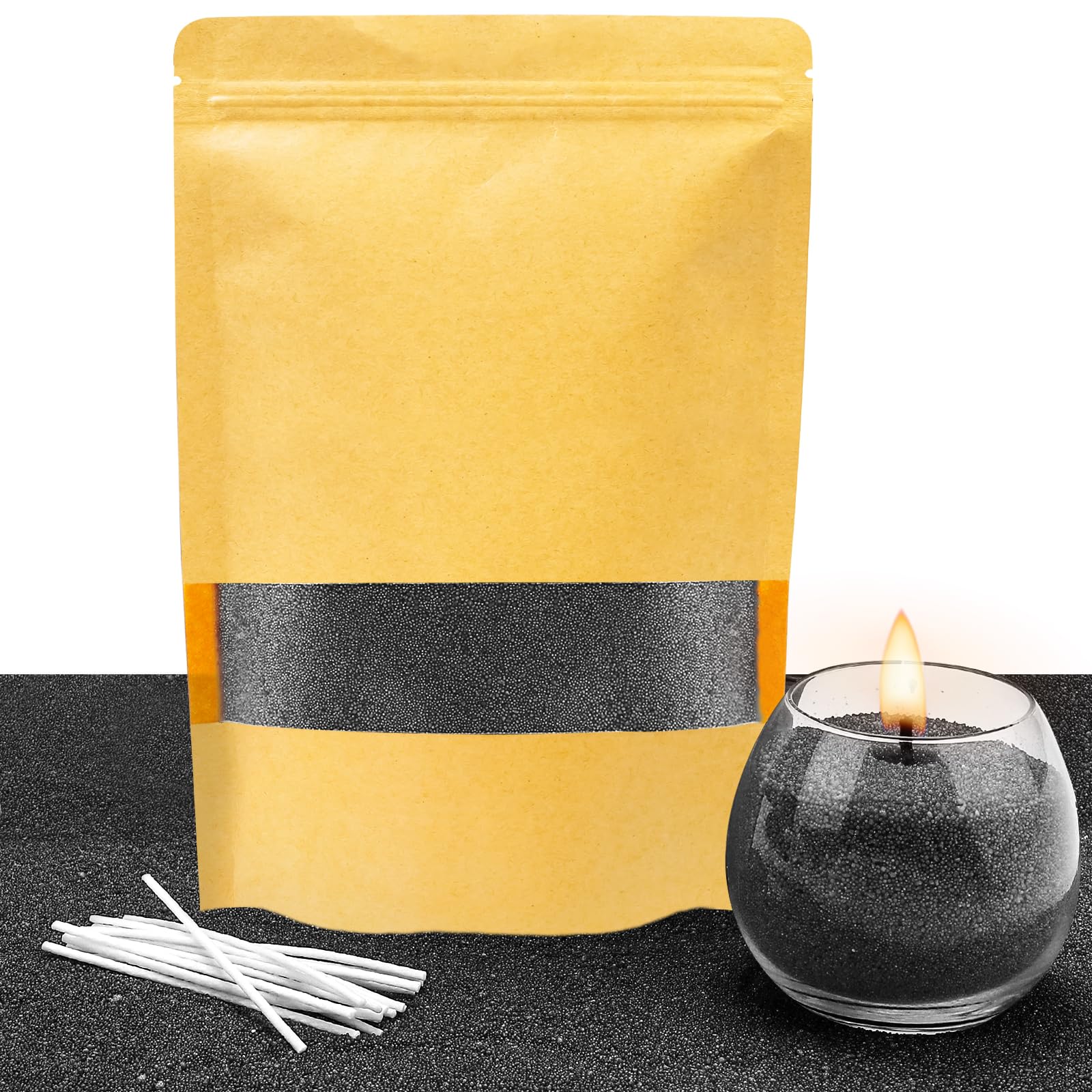 ALLAVA Kerzensand mit Docht, Kerzensand 400g mit 20 Docht 10cm, Perlenkerzen mit 20 Kerzendocht ohne Basis, Kerzen Sand, Pearled Candle, Wachsgranulat für Wachskerze Selber Machen (Schwarz) Schwarz 400g mit 20 Docht Angebot bei HelloDeals