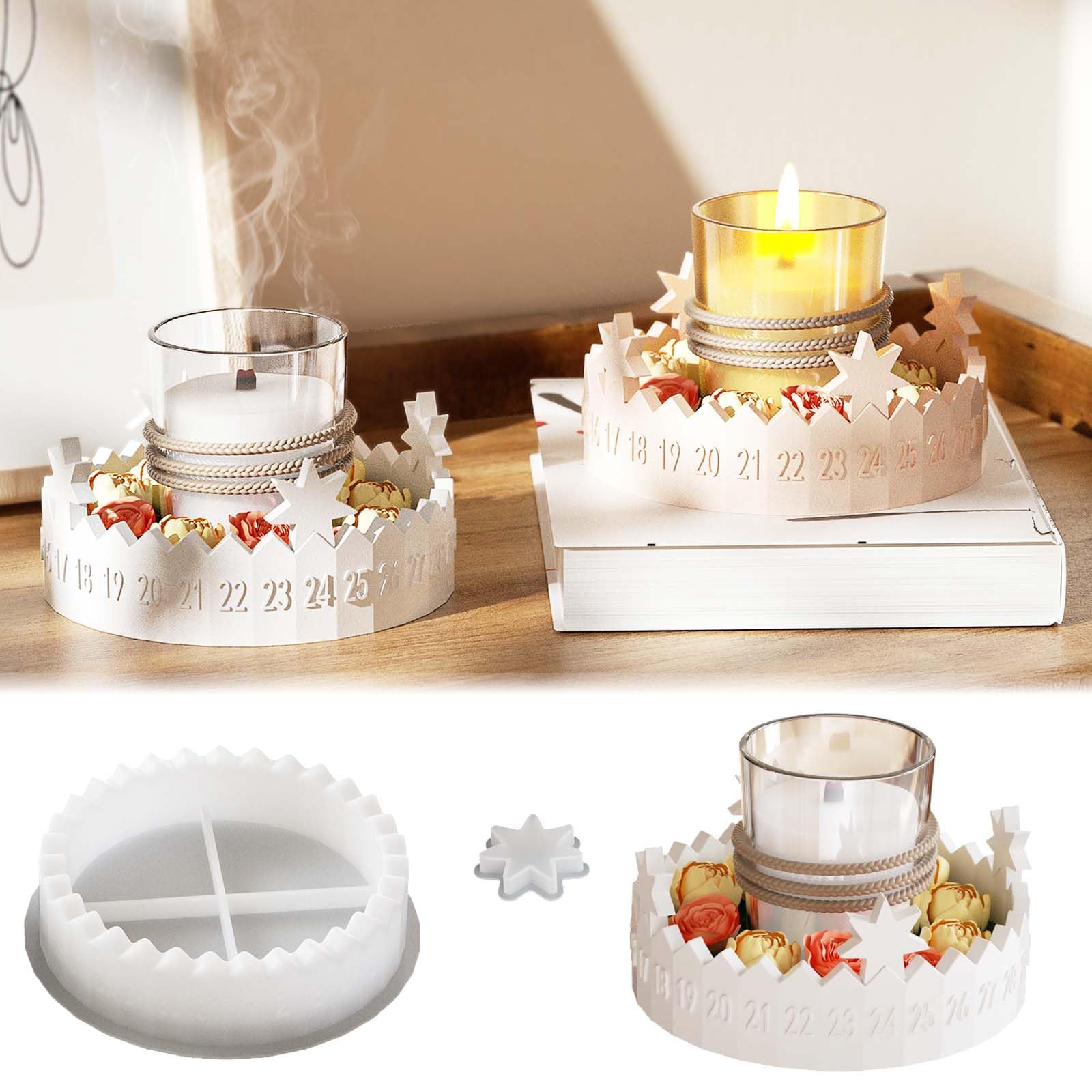 SVOCK Gießformen Silikon Adventskranz, Gießform Adventskalender, Gießformen Silikon Weihnachten, Weihnachts Silikonformen Gießformen Stern Silikonform für Kerzen Aus Gips und Epoxidharz Advents-Countdown-Form Angebot bei HelloDeals