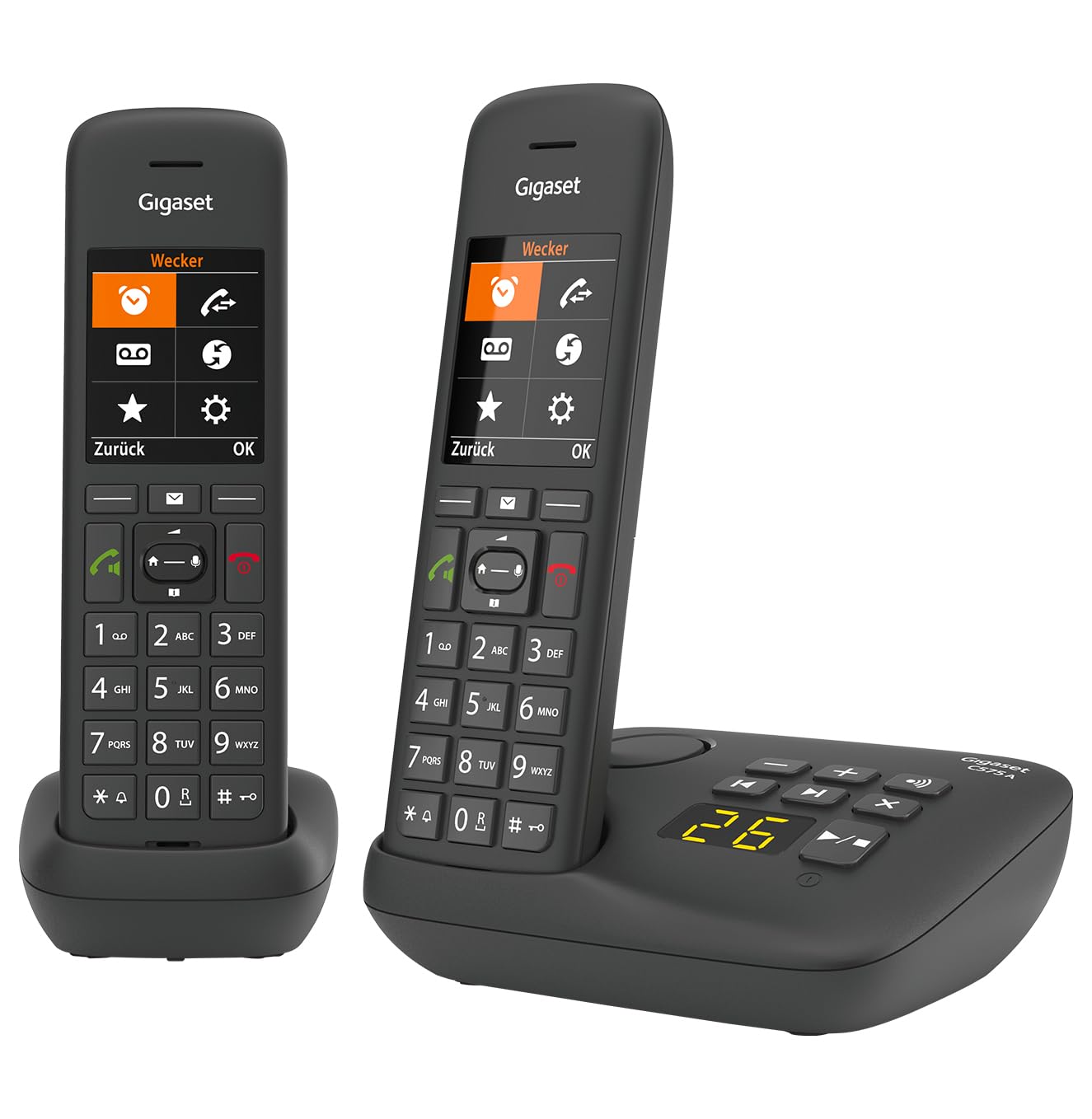 Gigaset C575A Duo - 2 Schnurlose DECT-Telefone mit Anrufbeantworter - großes Farbdisplay mit aktueller Benutzeroberfläche - Adressbuch - Jumbo-Modus und Anrufschutz, schwarz [Deutsche Version] C575A Duo - 2 Telefone mit AB Angebot bei HelloDeals