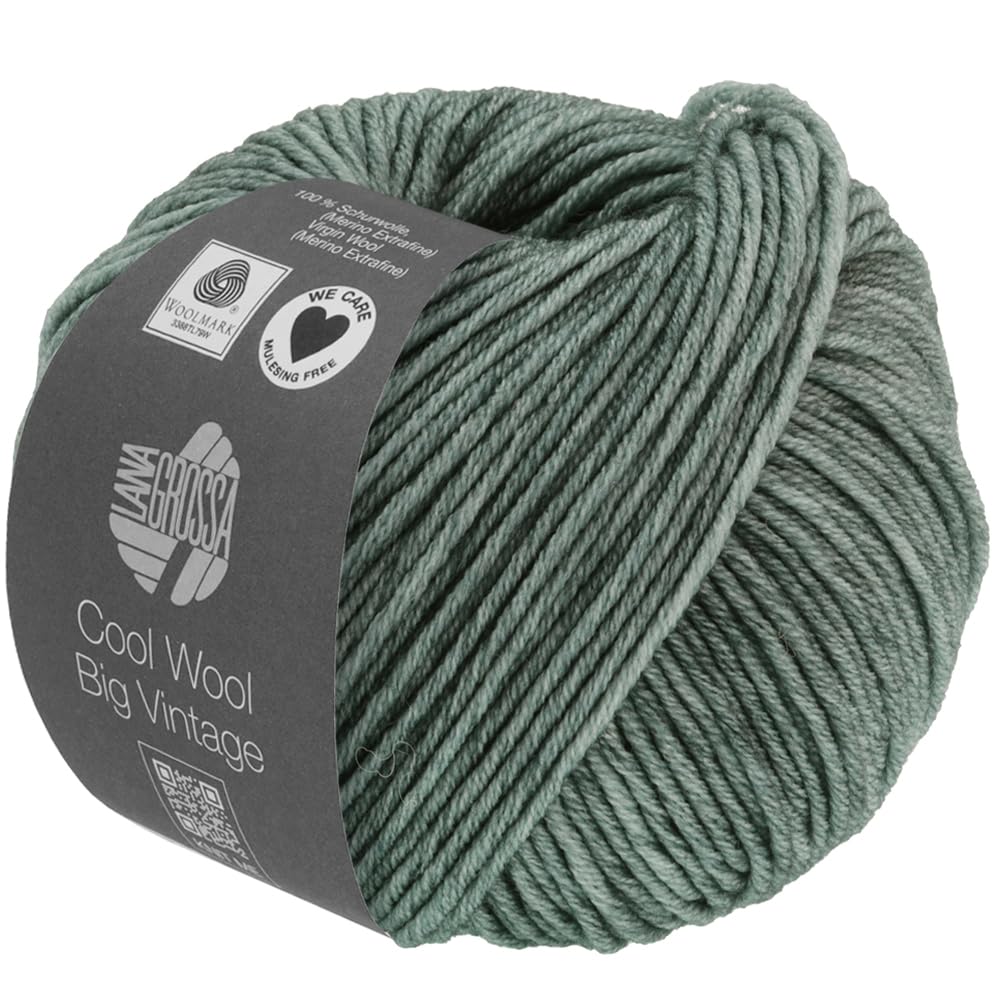 LANA GROSSA Cool Wool Big Vintage | Merinoklassiker mit Ton-in-Ton Farbeffekt | Handstrickgarn aus 100% Schurwolle (Merino extrafein) | 50g Wolle zum Stricken & Häkeln | 120m Garn FB 7168 Grüngrau - 7168 Angebot bei HelloDeals