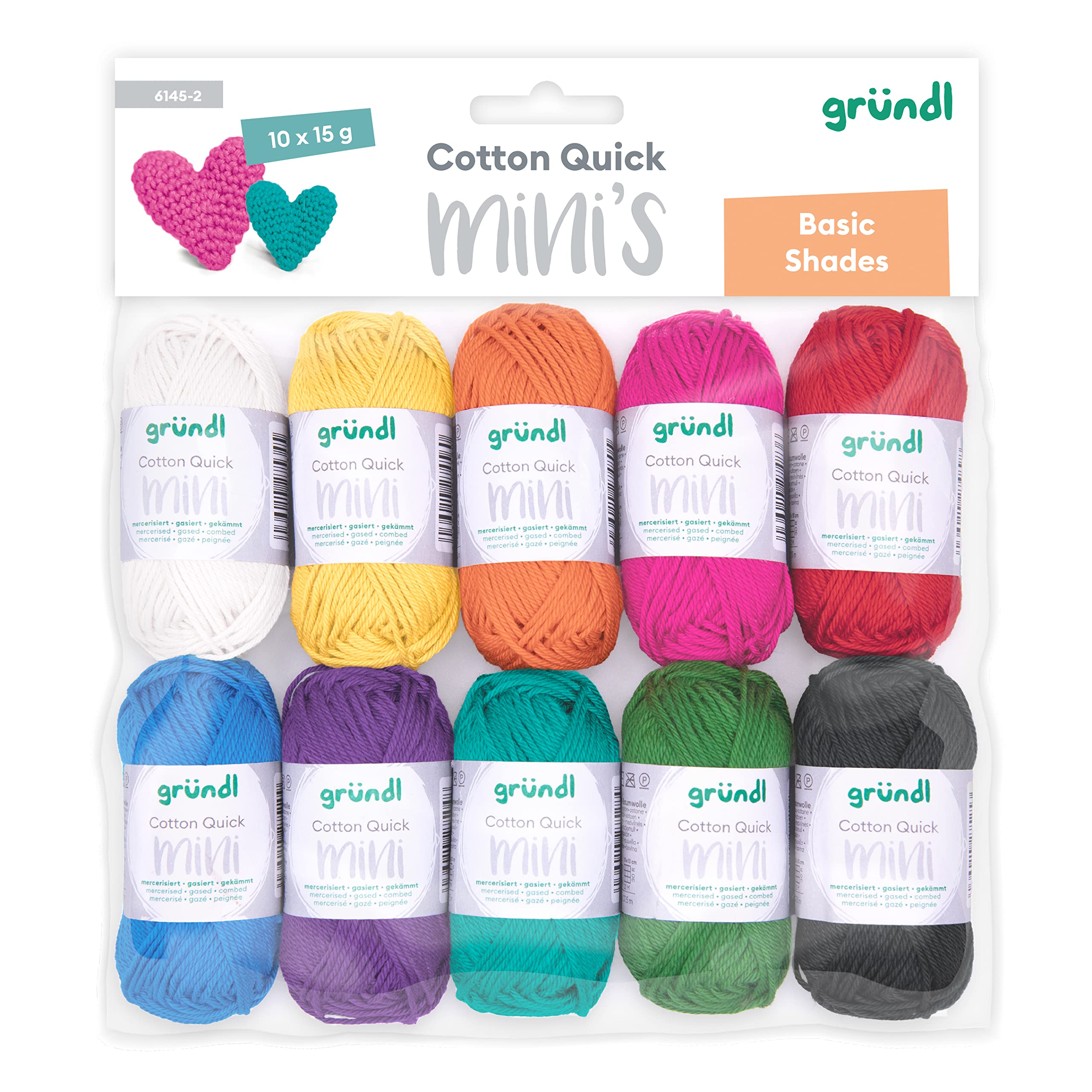 Gründl Wolle Cotton Quick Mini Shades - dünne Wolle zum Häkeln von kleinen Figuren - Glänzend und hautfreundlich - 100% Baumwolle - 10 Miniknäuel 15 g / 37 m - Nadelstärke 3-4 - bunt Angebot bei HelloDeals
