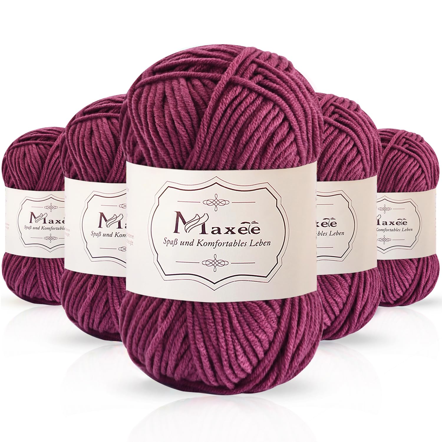 Maxee 250g(50gx5) Handstrickgarn Multicolor, Acryl Garn zum Stricken, Weicher Wolle zum Häkeln und Kunsthandwerk, Hand Knitting Garn zum Häkeln, Schals für Strickanfänger, Erfahrene Stricker 5 Stück-250g 81 Deep Rose Purple Angebot bei HelloDeals