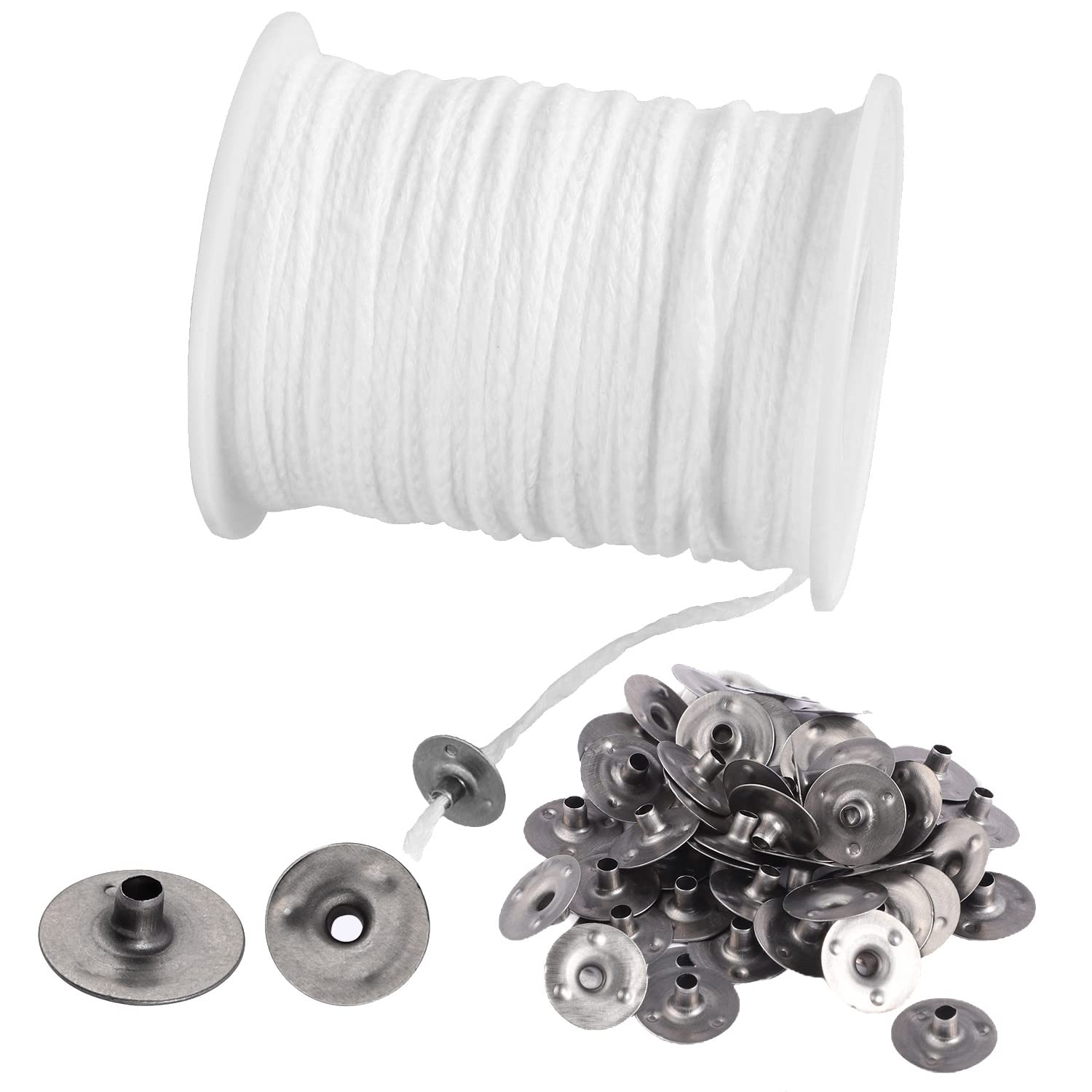 61m Kerzendocht, Docht Rauchfrei Kerzen Docht mit 100 Stück Kerzendochthalter Candle Wick Kerzendochte Dochte für Osterdeko Basteln Kerzen Hochzeit DIY Duftkerzen(Weiß) 6100cm Angebot bei HelloDeals