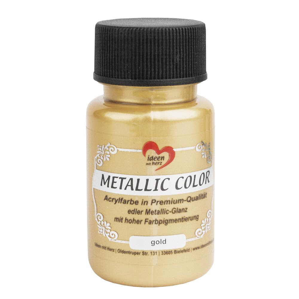 Ideen mit Herz Metallic Color | Hochwertige Acrylfarbe in Premium-Qualität mit Edlem Metallic-Glanz und Hoher Farbpigmentierung | 50 ml (Gold) Angebot bei HelloDeals