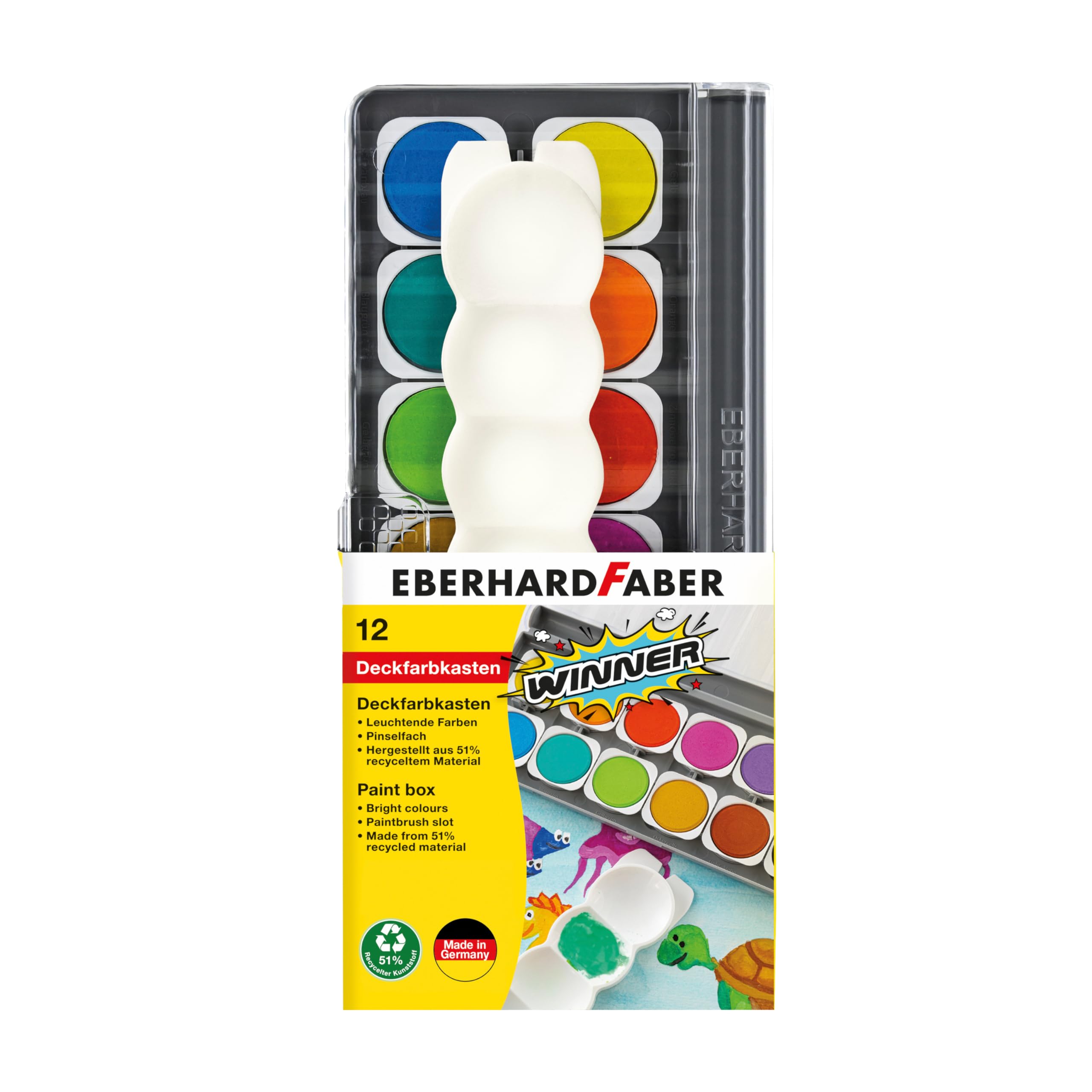 Eberhard Faber 578312 - Wasserfarbkasten Winner, 12 Farben mit Deckweiß und Mischpalette Angebot bei HelloDeals