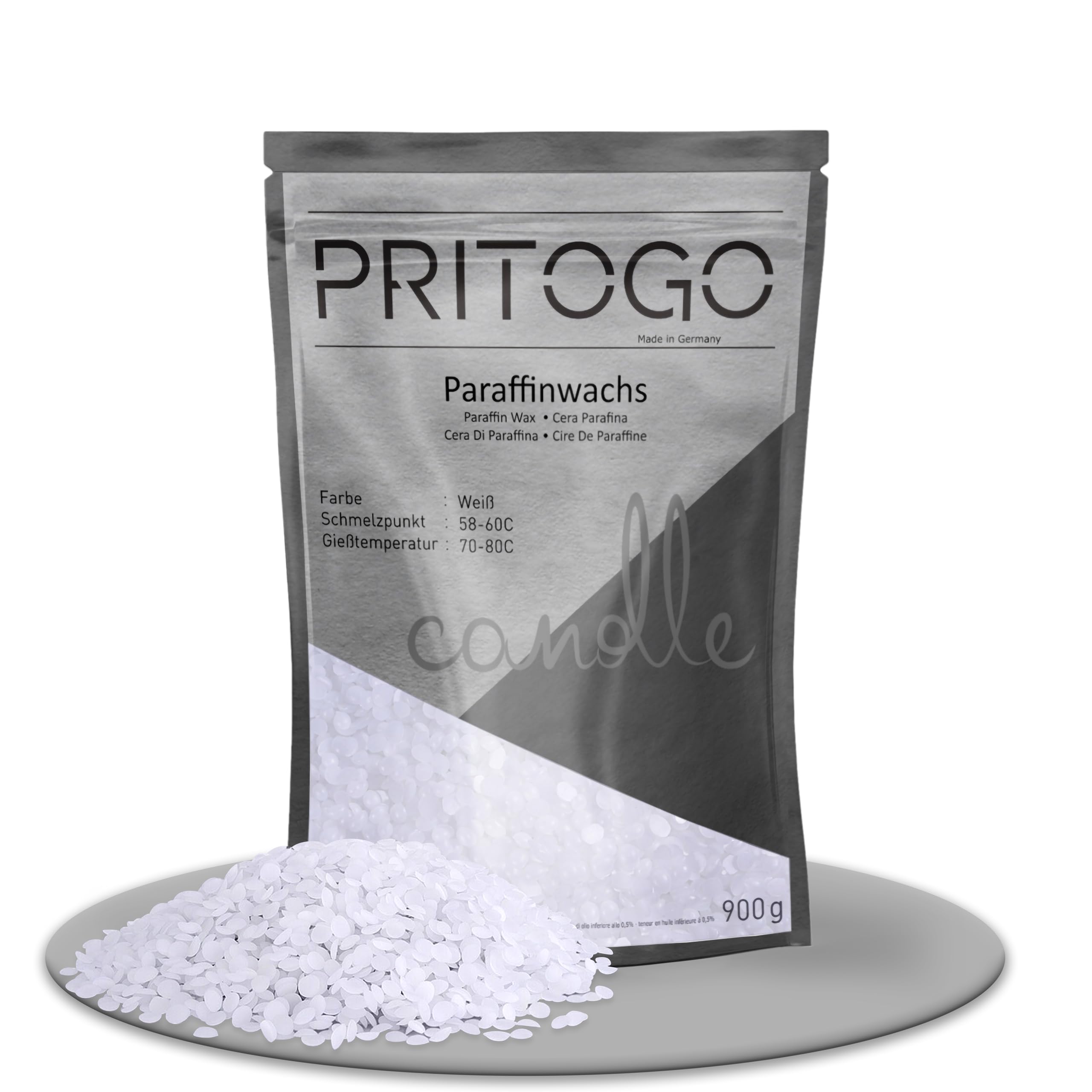 Pritogo Paraffinwachs Kerzenwachs für Kerzen zum Gießen (900g) weiß - Made in Germany - Wachs-Granulat Pastillen Vollraffiniert - Markenqualität 900 g Angebot bei HelloDeals