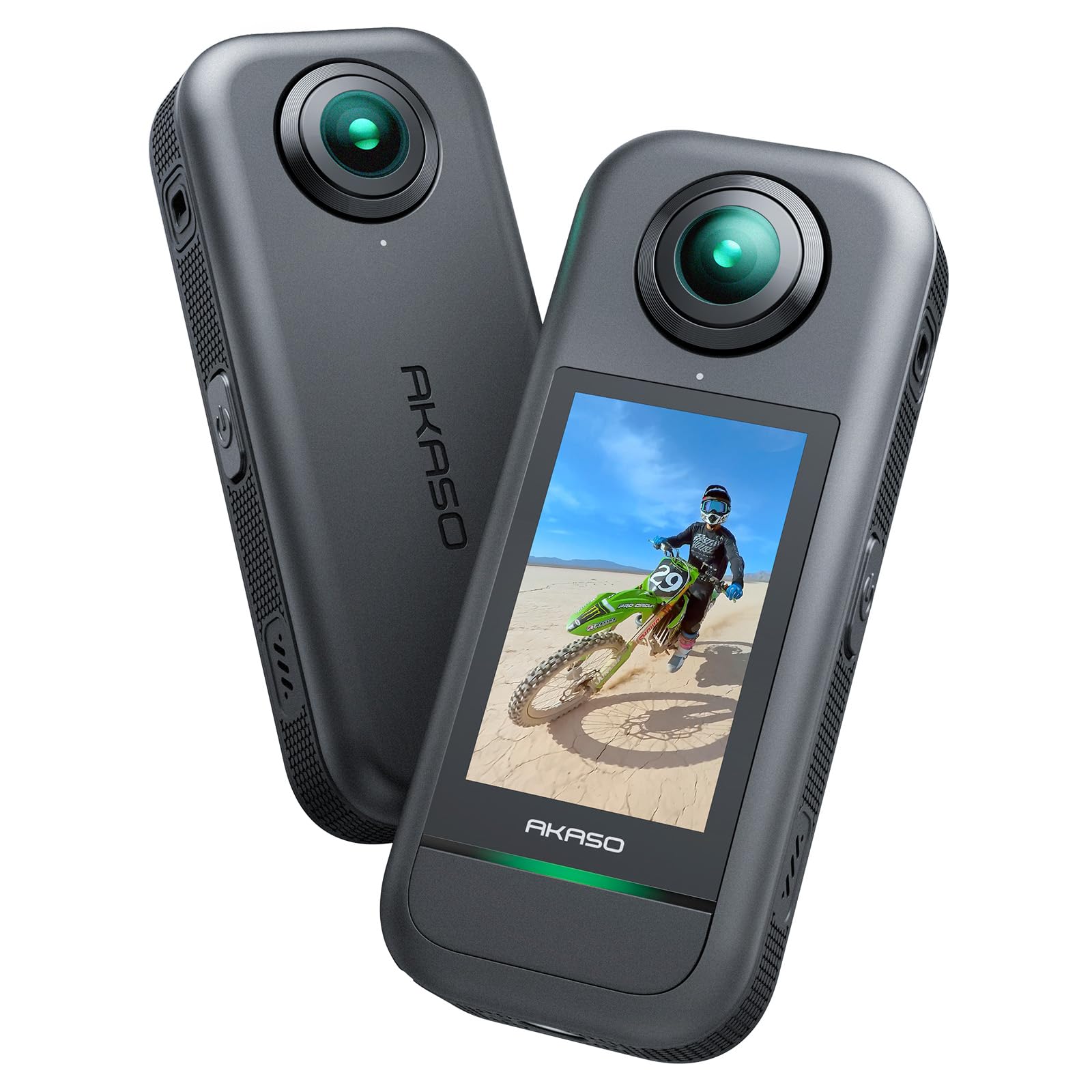 AKASO 360° Action Cam - 5.7K 72MP 360 Grad Actionkamera mit Duale 1/2" 48MP Sensoren, 2.29'' Touchscreen, Unsichtbarer Selfie Stick Effekt, 360° Horizon Lock, AI-Verfolgung, 2 * 1350mAh Akku Standard Angebot bei HelloDeals