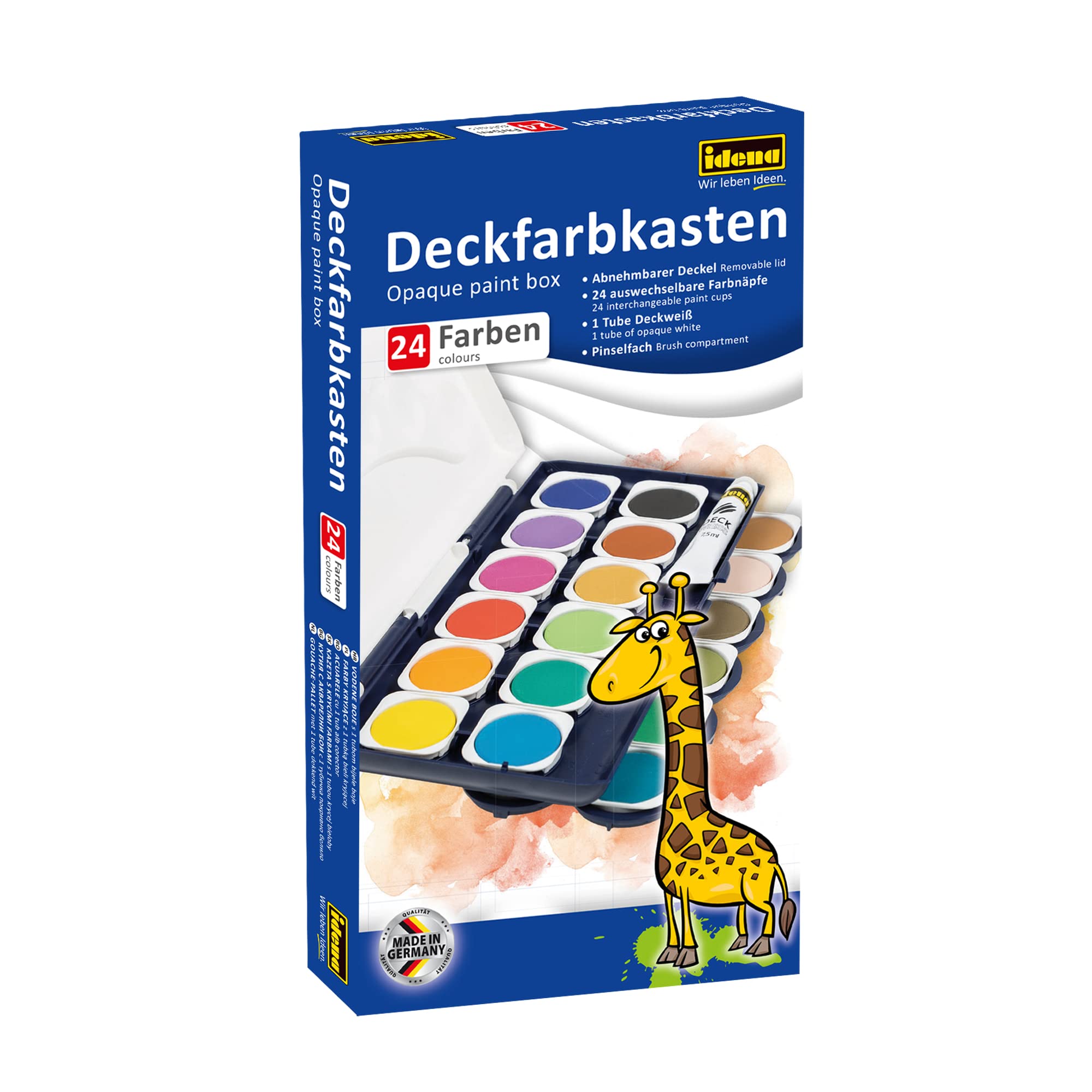 Idena 22064 - Deckfarbkasten mit 24 Farben und 1 Tube Deckweiß, ideal für Kindergarten, Schule und zu Hause Angebot bei HelloDeals