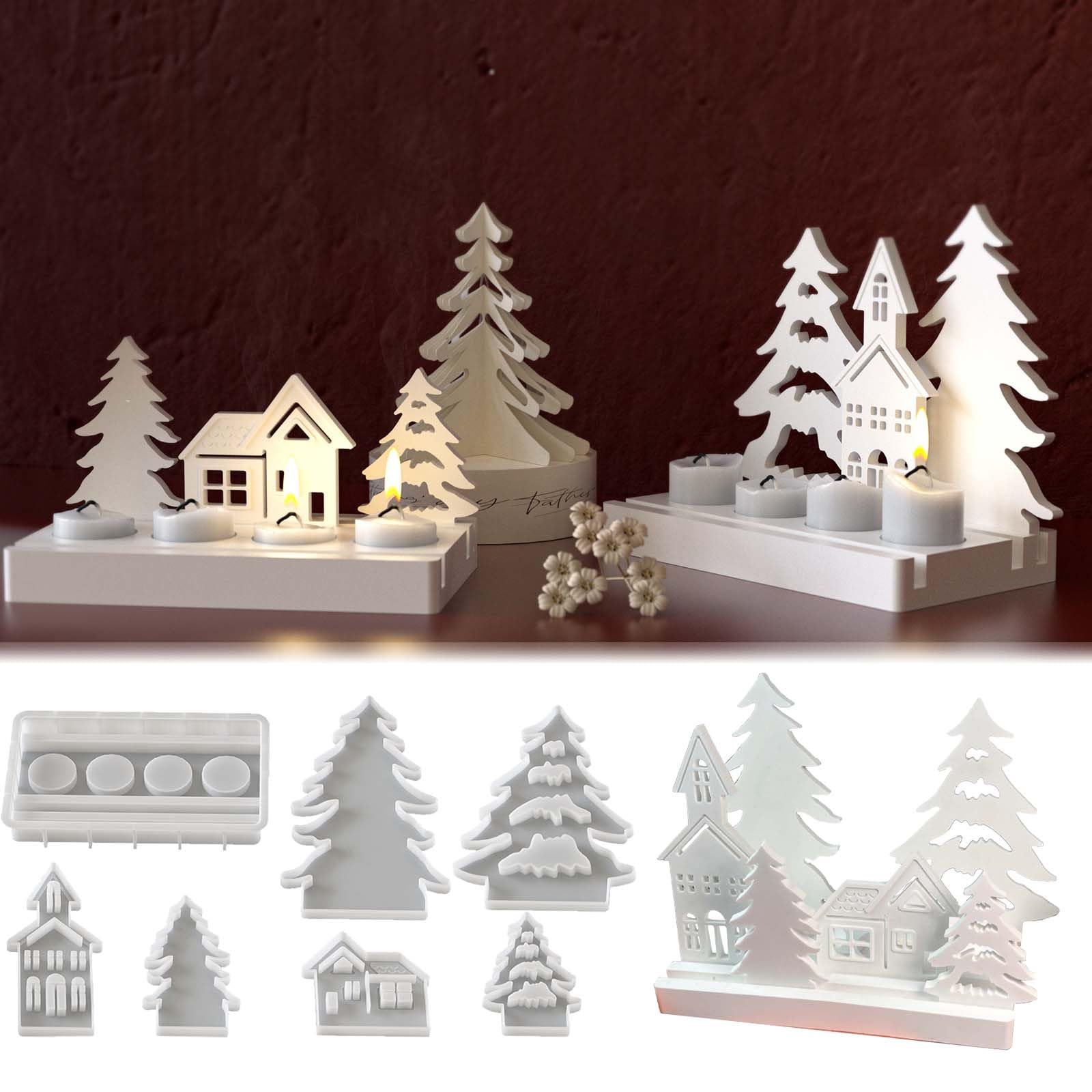 7PCS Silikonformen Gießformen Weihnachten, SVOCK Gießformen Silikon Haus, Weihnachten Kerzenhalter, Gussformen für Gips, Epoxidharz Formen, Gießform Tannenbaum für die DIY Duftkerzenherstellung 7 Silikonformen Gießformen Weihnachten Angebot bei HelloDeals