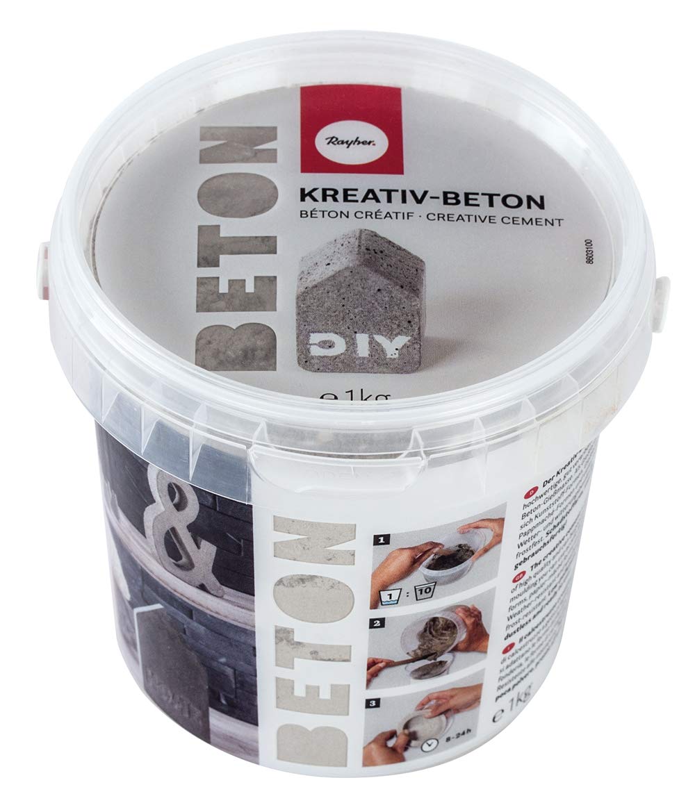 Rayher 34152000 Kreativ-Beton, Eimer 1 kg, silber, Bastelbeton zum Basteln, Betonpulver zum Gießen, staubarm, gebrauchsfertig, mit Wasser anrühren Angebot bei HelloDeals