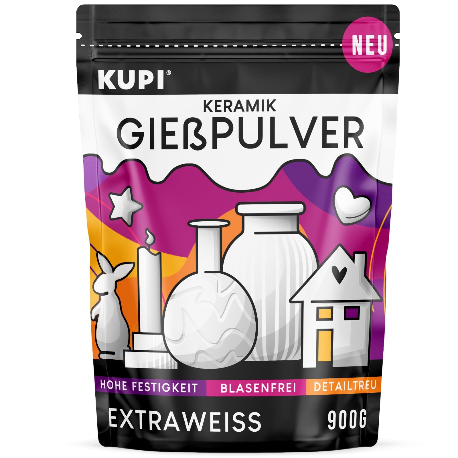 KUPI 0,9kg Gips zum Gießen Lufthärtend & Geruchlos | Keramik Gießpulver Weiß | Gießmasse für Silikonformen | Reliefgießpulver zum Basteln Modellieren Strukturieren weiß 0,9kg Angebot bei HelloDeals
