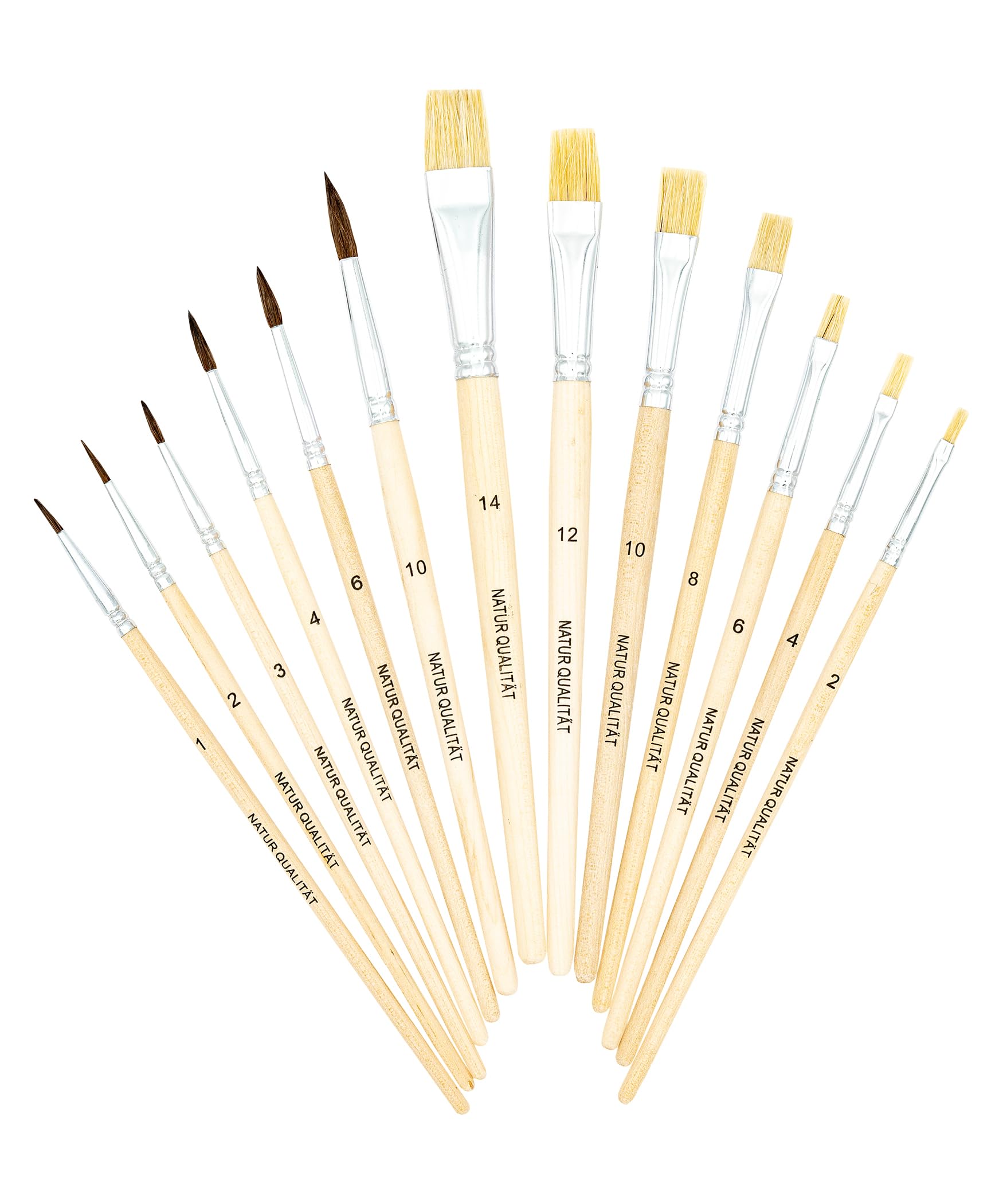 K3T Pinsel-Set 13-teilig (Naturhaarpinsel Größen 1, 2, 3, 4, 6 und 10 - Naturborstenpinsel Größen 2, 4, 6, 8, 10, 12 und 14), Schaft naturbelassen, Art.Nr. 49033 Angebot bei HelloDeals