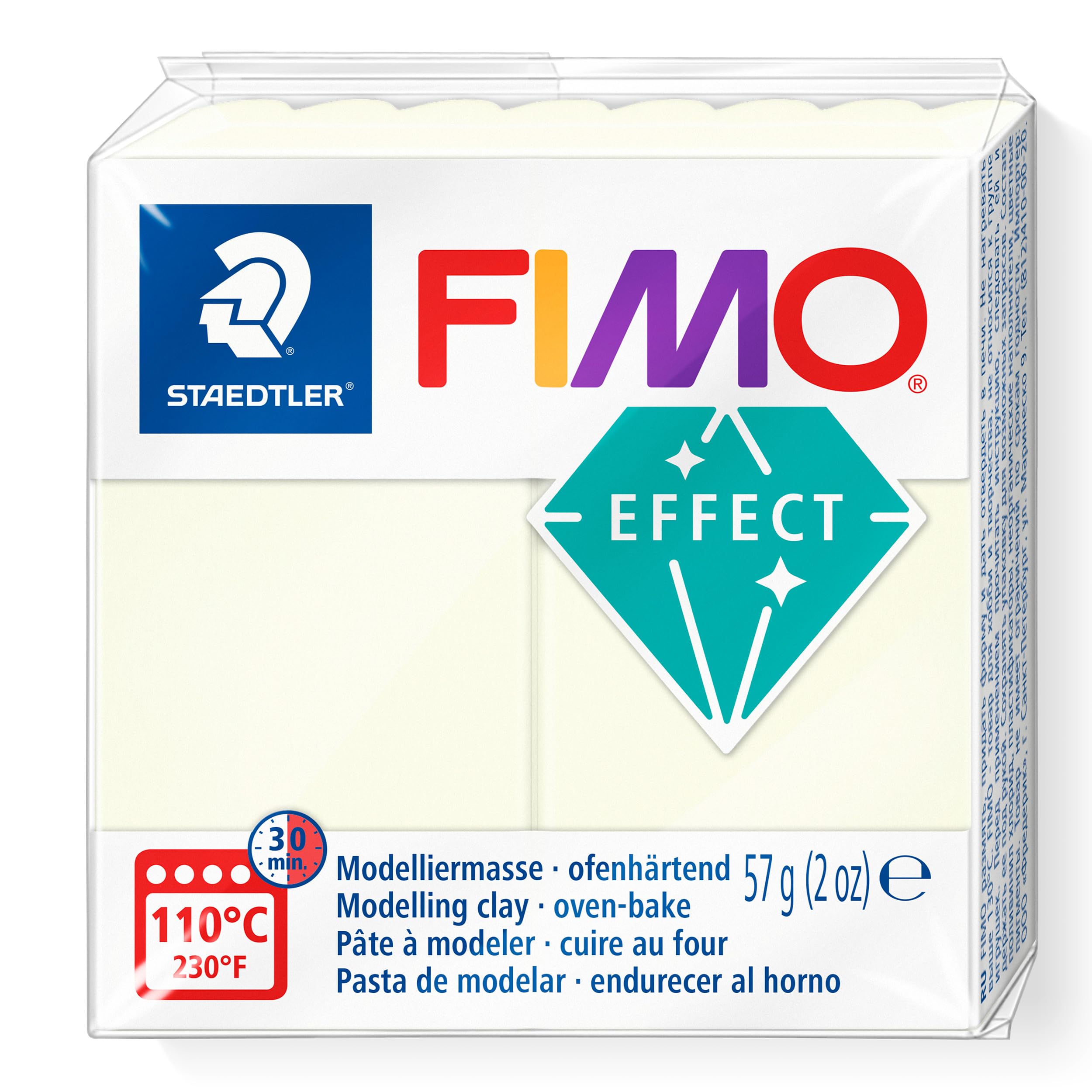STAEDTLER 8010-041 FIMO Effect ofenhärtende Polymer-Modelliermasse - Nightglow (1 x 57g Block) Mod.masse Fimo effect nachtleucht Nightglow Angebot bei HelloDeals