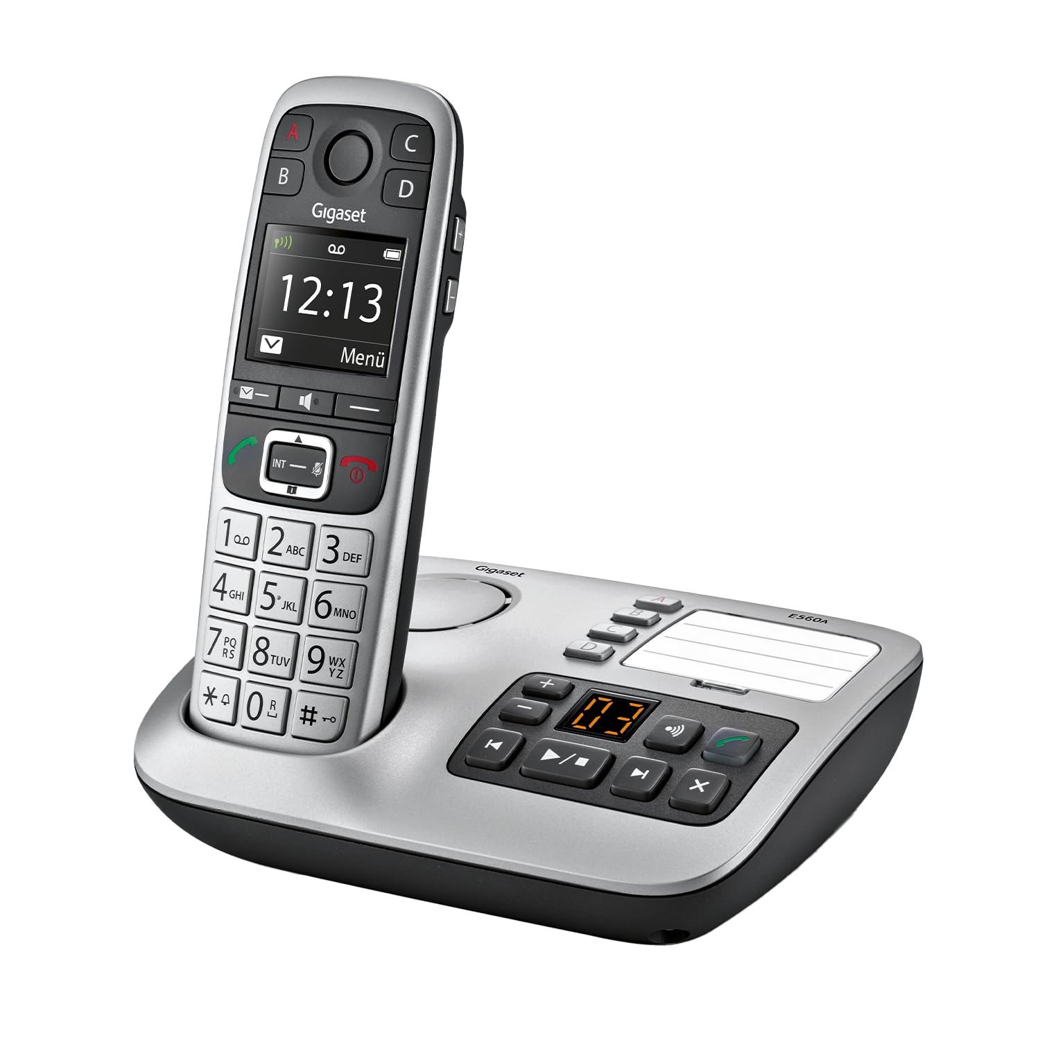 Gigaset E560A - Schnurloses Senioren DECT-Telefon - Mobilteil mit Anrufbeantworter - Farb-Display - Freisprechfunktion, Grosse Tasten, Telefon mit SOS Taste, Analog Telefon, platin [Deutsche Version] 1 Telefon mit AB Angebot bei HelloDeals