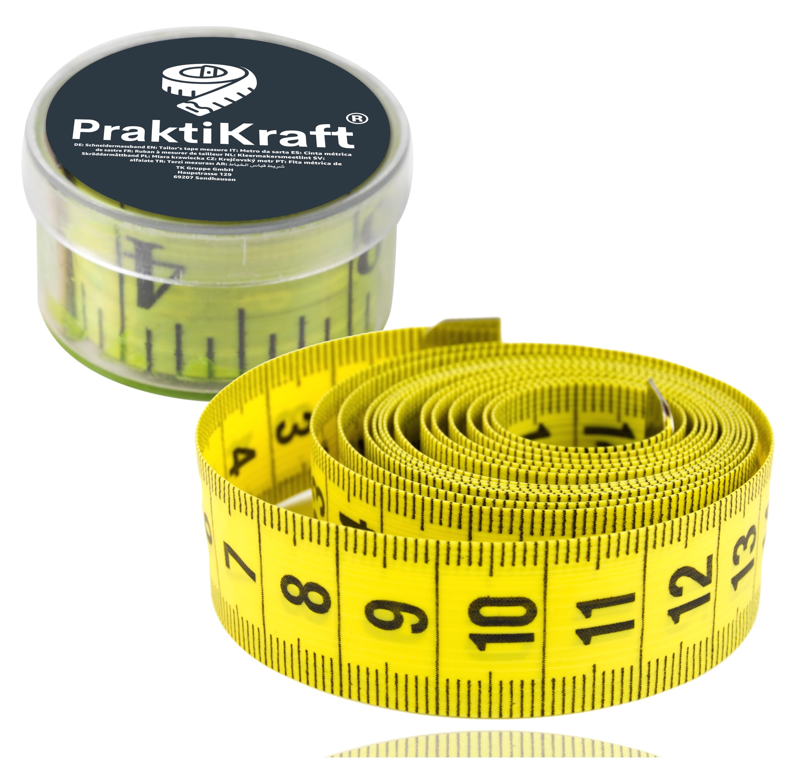 Massband 150 cm - 2 in 1 - cm + INCH Schneidermaßband - Maßband in Aufbewahrungsbox zum skalieren & messen Gelb Angebot bei HelloDeals