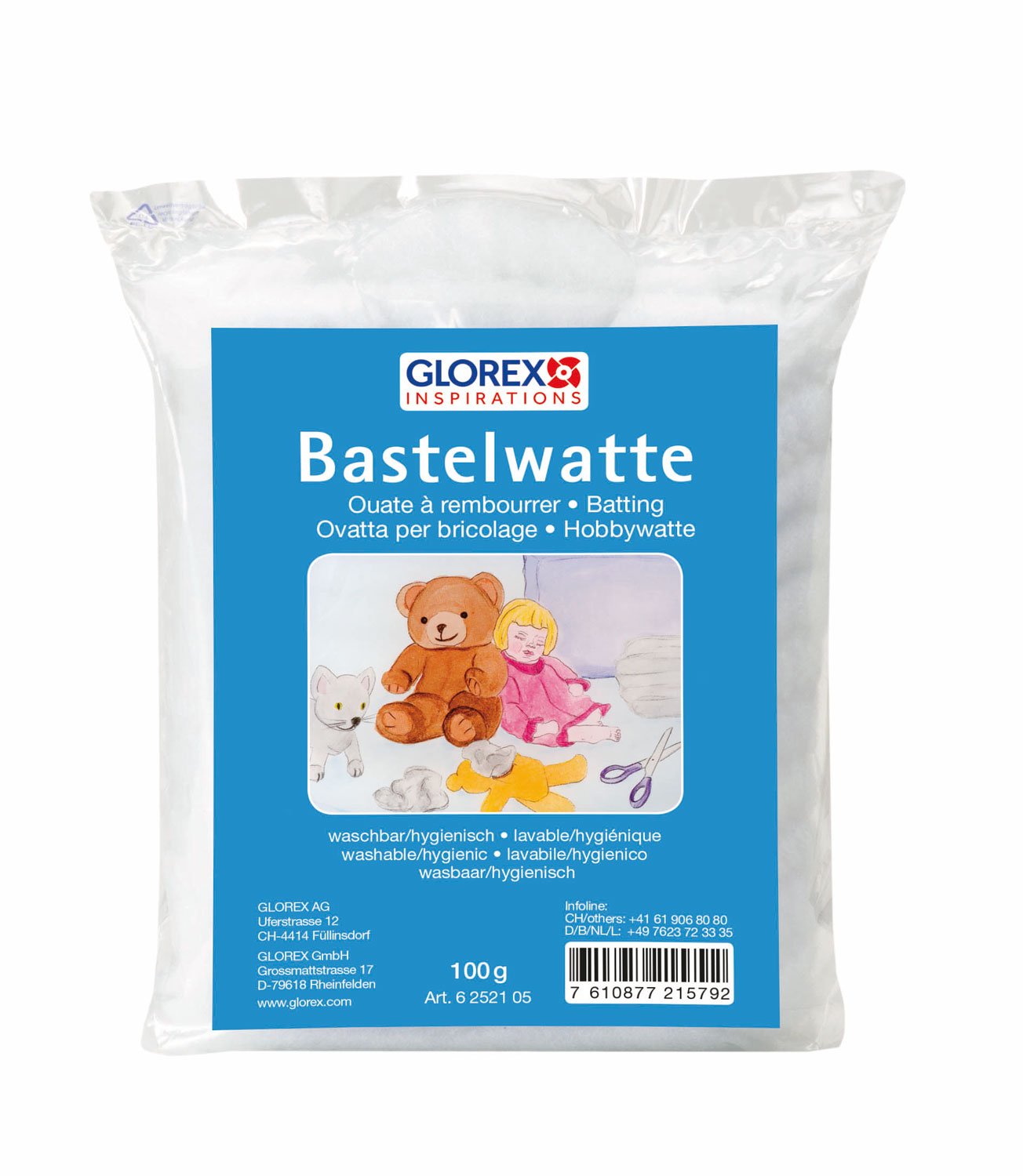Glorex 6252105 6 2521 5 - Bastelwatte, 100 g, weiß, 100 % Polyester, waschbar und hygienisch, flauschiges Füllmaterial für große Füllungen wie Kissen 100 g (1er Pack) Angebot bei HelloDeals