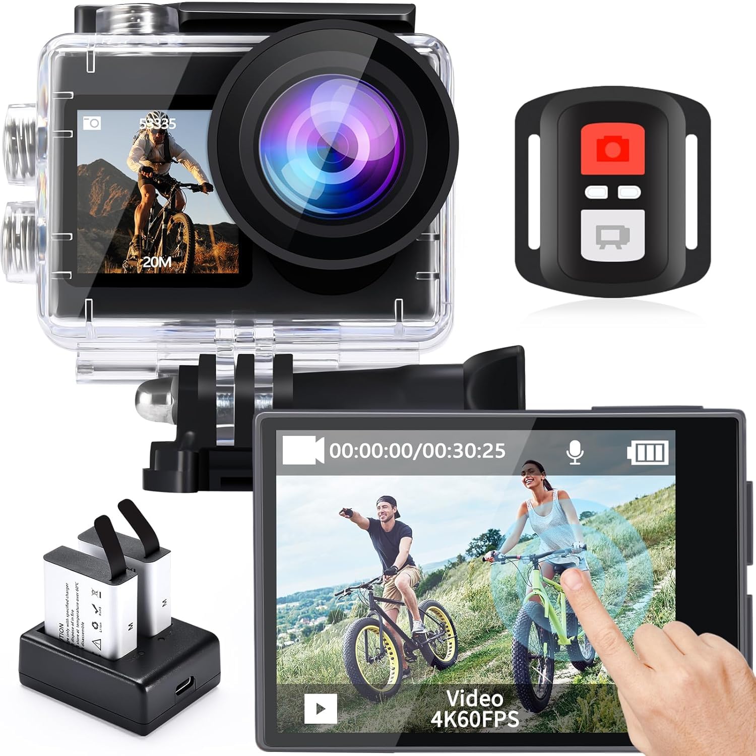 icefox Action Cam 4K 60FPS 20MP, Unterwasserkamera mit EIS, 5-fachem Zoom, WLAN-Fernbedienung, Action Cam Wasserdicht App zur Video- und Fotobearbeitung, ideal zum Radfahren, Tauchen und Schwimmen Angebot bei HelloDeals