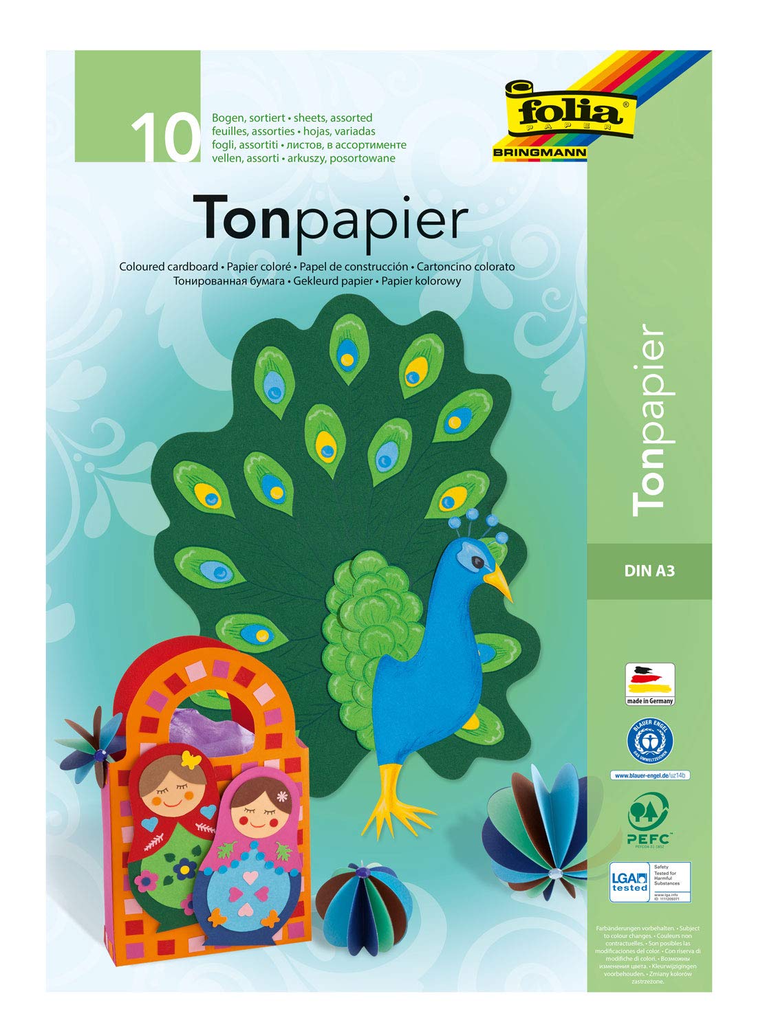 folia 603 - Block mit Tonpapier, 130 g/m², DIN A3, 10 Blatt, sortiert in 10 Farben, ideale Grundlage für vielfältige Bastelarbeiten wie Fensterbilder, Scrapbooking, Kartengestaltung Angebot bei HelloDeals