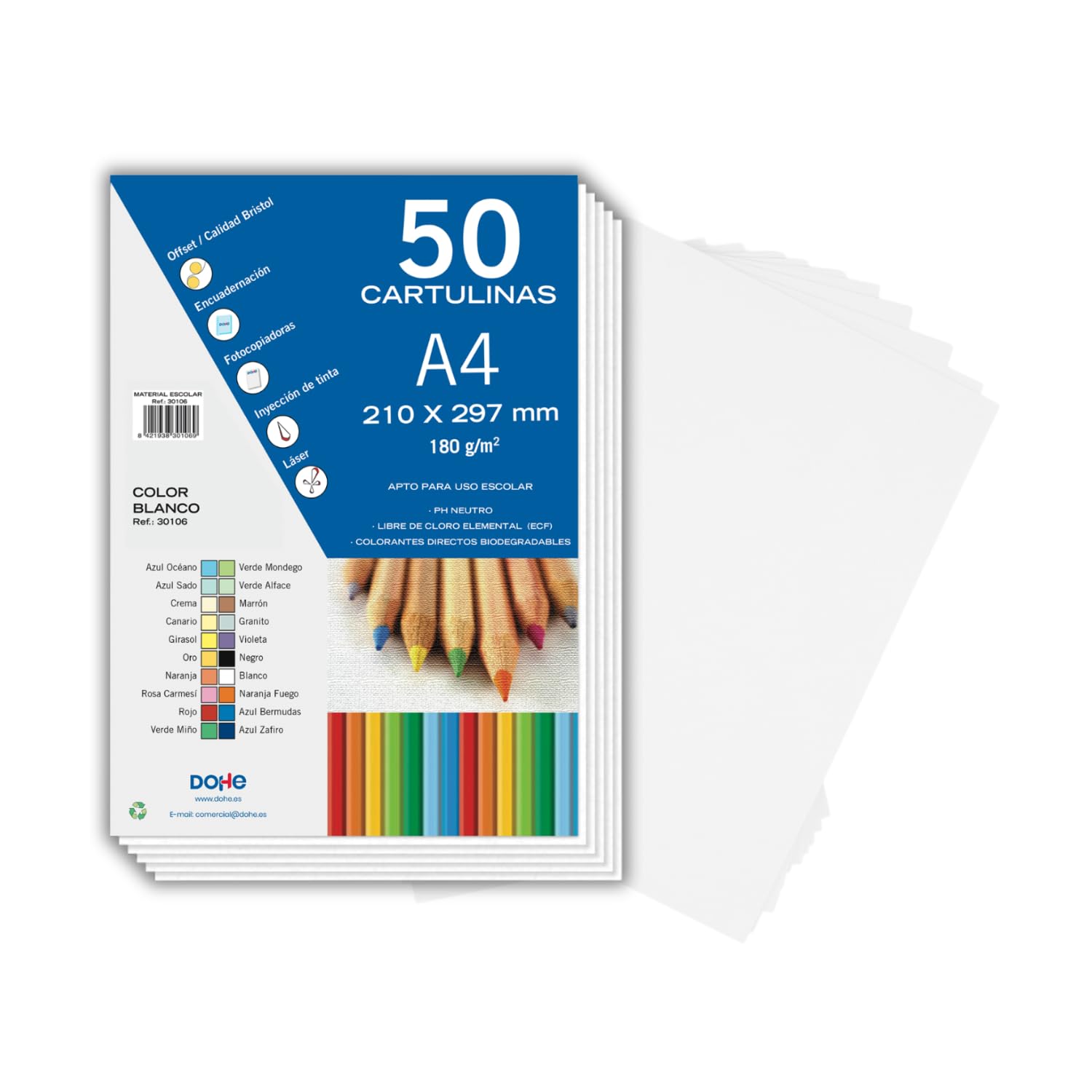 Dohe - Weißer Karton A4 (50 Stk.) - Größe 21x29,7 cm, Dicke 180 g/m², Basteln, Drucken und Schulbedarf Angebot bei HelloDeals