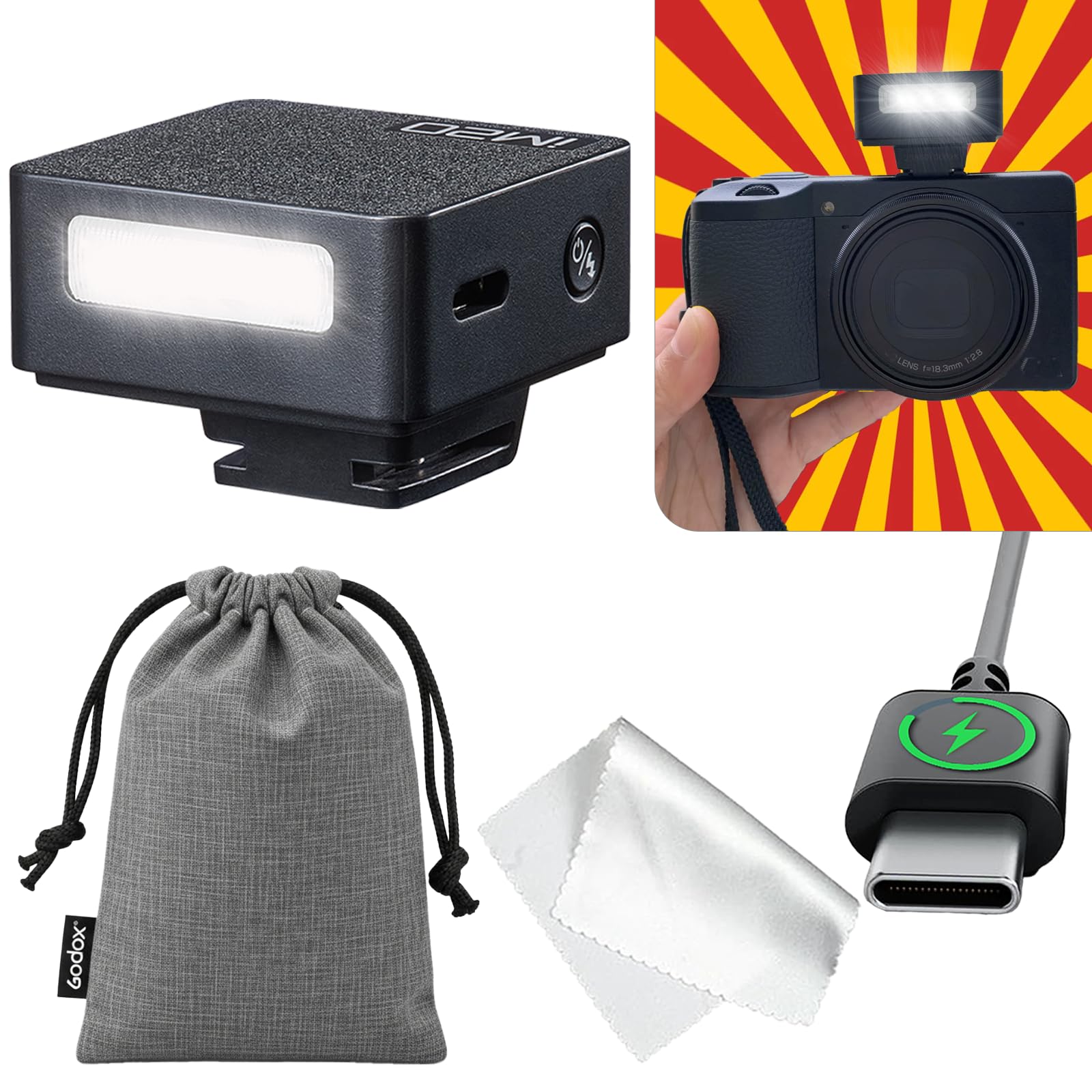 Godox Blitz IM20 Mini Kamerablitz Blitzgerät, Manueller Flash Speedlite, 5 Leistungsstufen, 440 Blitze bei voller Leistung, Kompatibel mit Ricoh GR III RG iii X, Canon Sony Nikon Fujifilm Pentax Schwarz Angebot bei HelloDeals
