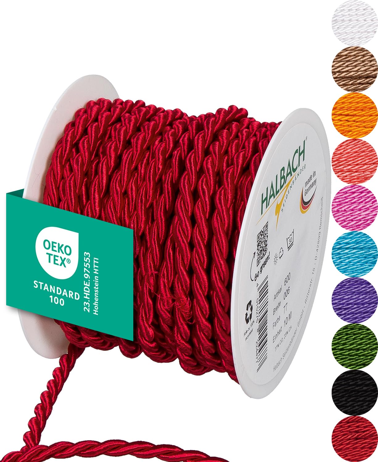 Halbach Seidenbänder Premium Kordel (rot) | Breite 6mm Länge 10m | Made in Germany & Öko-Tex Zertifiziert | glänzende Satinkordel aus Acetat Rot 6 mm Angebot bei HelloDeals