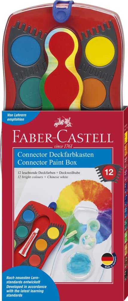 FABER-CASTELL 125030 - Farbkasten CONNECTOR mit 12 Farben, inklusive Deckweiß, Pinselfach und Namensfeld, rot, 1 Stück Farbkasten 12 Farben Rot Angebot bei HelloDeals
