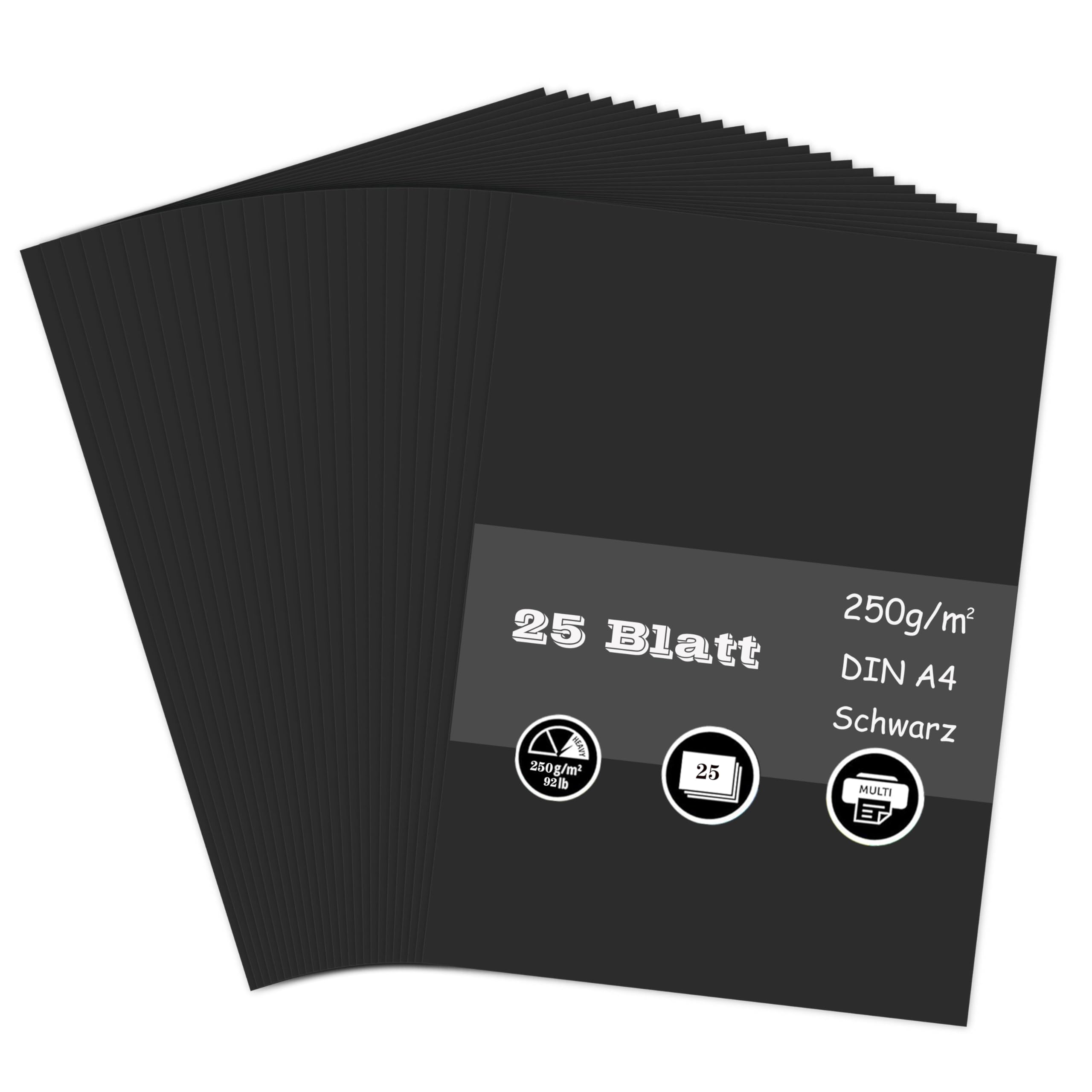 25 Blatt Tonpapier Schwarz, 250g/m² Tonkarton - DIN A4 Bastelkarton für Malen Kartenherstellung Einladungen Scrapbook Basteln Schwarz A4(25 Blatt) Angebot bei HelloDeals