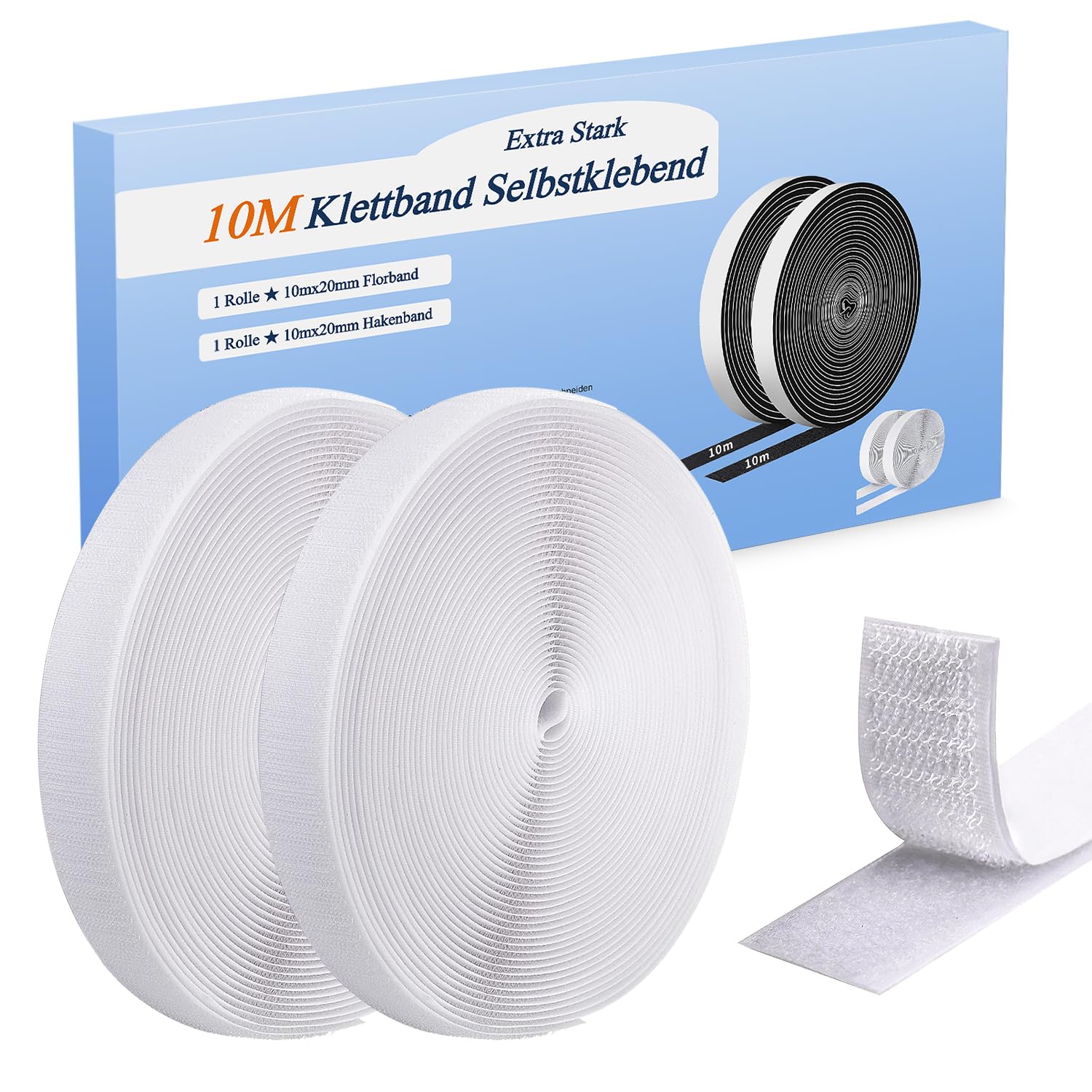 Klettband Selbstklebend Extra Stark 10Mx20mm, Weiß Doppelseitig Klett Mit Klettverschluss Kelbstklebendes, Haken und Loop Band Klebepad Für Fliegengitter, Couch-Kissen weiß 10Mx20mm Weiß Angebot bei HelloDeals