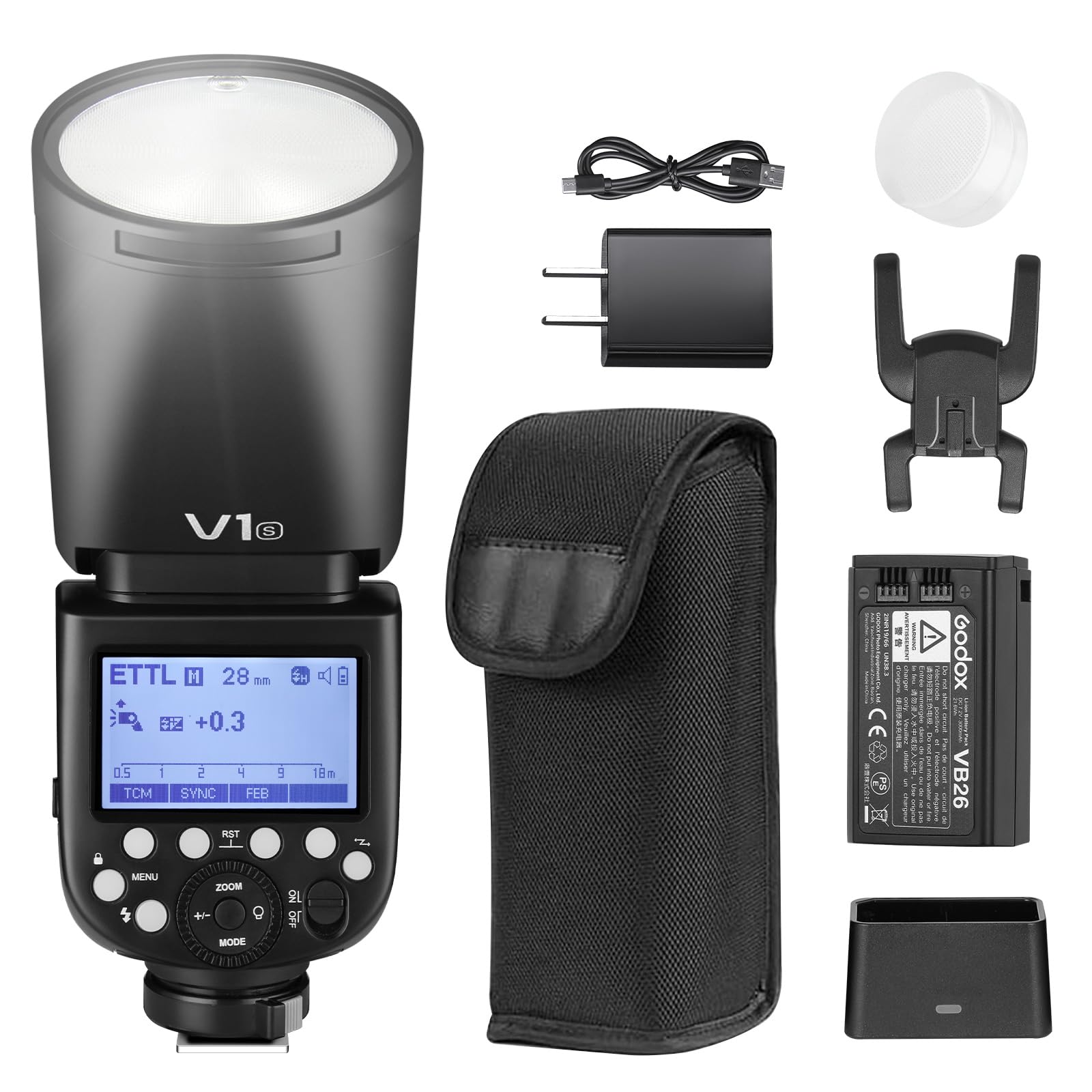 Godox V1S Flash Speedlite, 76Ws 2.4G High-Speed Sync 1/8000s 2600mAh Li-Ion Akku Rundkopf Speedlight für Sony Kamera(V1-S) Angebot bei HelloDeals