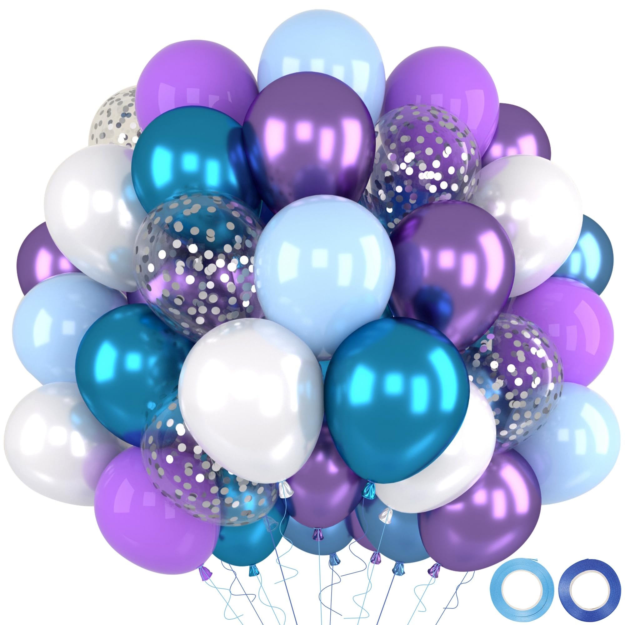 Luftballons Geburtstag Blau Lila,52 Stück Luftballons Blau Metallic Violett Helium Ballons Mit Bändern,Lila Ballons Für Hochzeit Geburtstag Mädchen Babyparty Baby Shower Geburtstagsdeko,12 Zoll Angebot bei HelloDeals