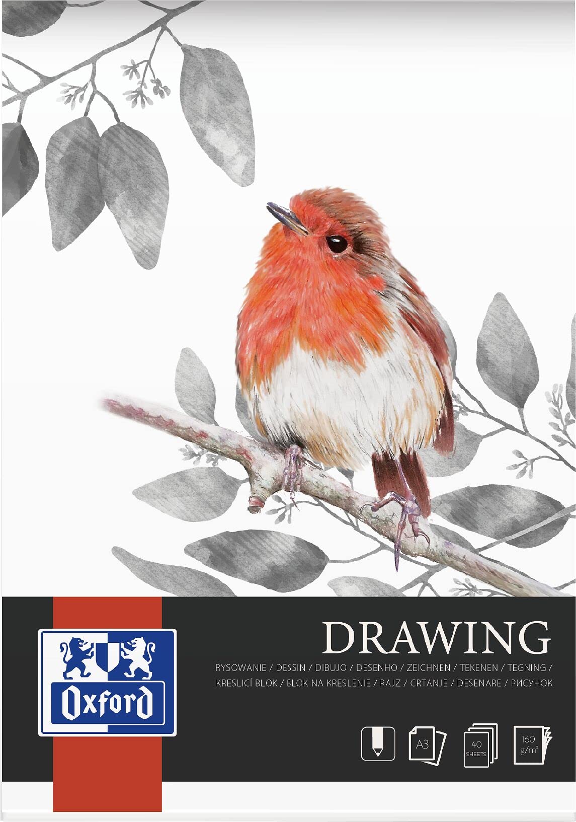 Oxford Zeichenblock A3, 40 Blatt, 160g, seitlich geklebt, White Einzigartig 40 Angebot bei HelloDeals
