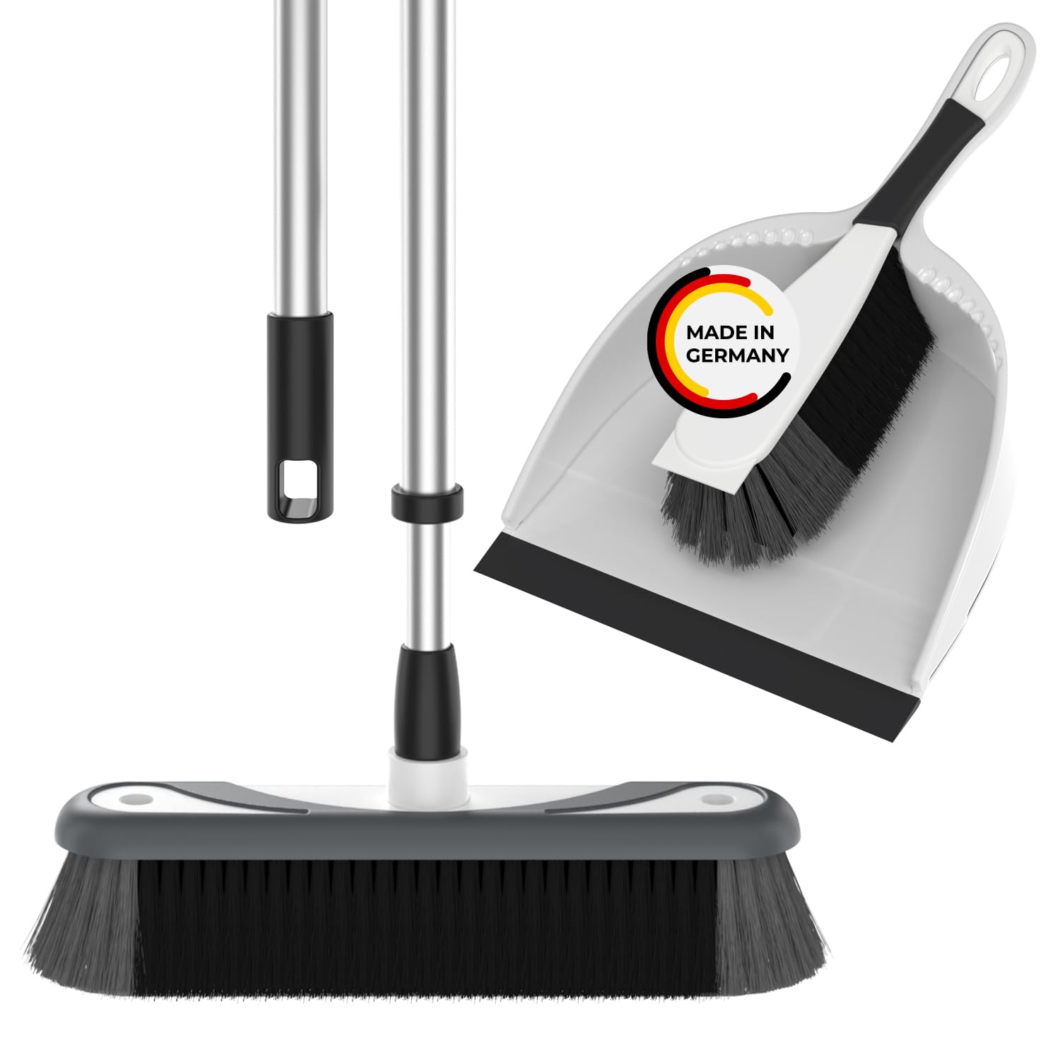 Rival Kehrgarnitur & Besen Set stahlgrau – Kehrblech mit Handbesen & Besen mit Teleskopstiel – Kehr-Set mit Besatz aus Rosshaarmischung – Kehrschaufel mit Handfeger & Kehrbesen für Innen & Außen Angebot bei HelloDeals