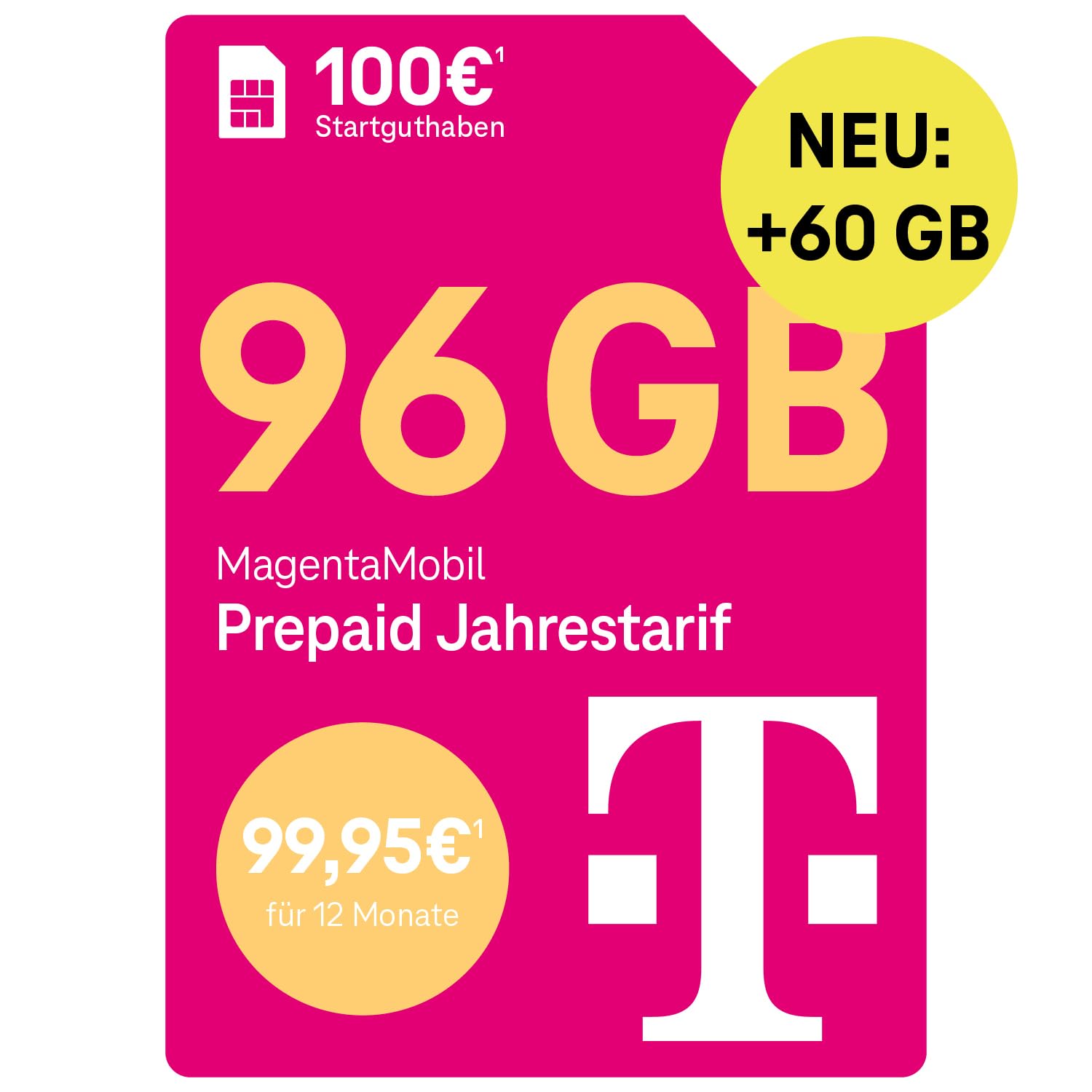 Telekom MagentaMobil Prepaid Jahrestarif 156 GB (13GB/Monat) | 5G/LTE Max & Allnet Flat in alle dt. Netze | unverbrauchtes Datenvolumen weiter nutzen | EU Roaming & Hotspot Flat | 100EUR Startguthaben neu Angebot bei HelloDeals