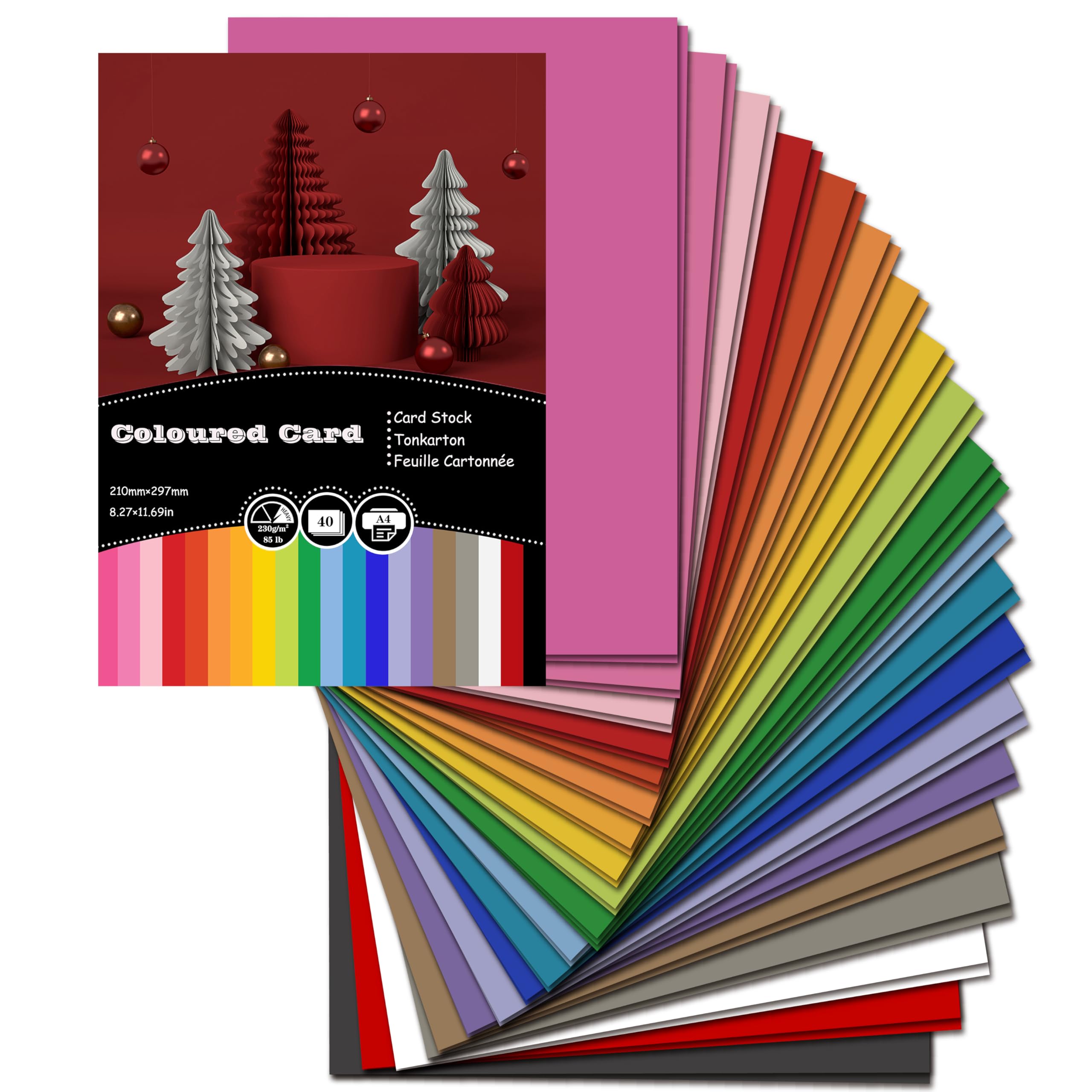40 Blatt Tonkarton A4 Bunt, 20 Farben - 230 g/m² Tonpapier, Bastelkarton für Malen Kartenherstellung Einladungen Scrapbook Basteln Angebot bei HelloDeals