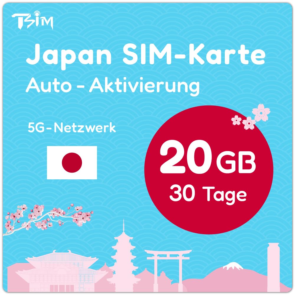 Japan SIM-Karte 30 Tage 20GB | Automatische Aktivierung | 5G-Netzwerk mit Tethering/Hotspot/Internetfreigabe 30 Days 20GB Angebot bei HelloDeals
