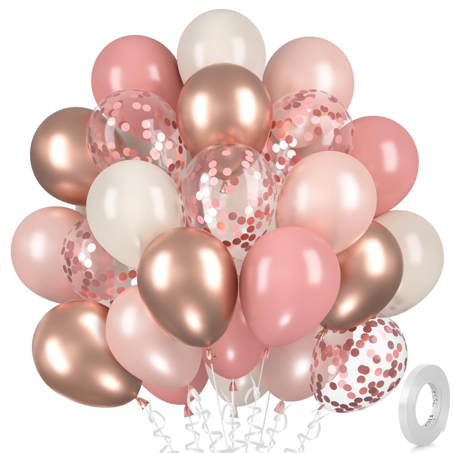 Luftballons Rosegold Retro Rosa, 30 Stück Altrosa Weiss Luftballon Set, Metallic Rosegold Konfetti Vintage Rosa Helium Ballon für Mädchen Frau Geburtstag Boho Hochzeit Jugendweihe Verlobung Babyparty Angebot bei HelloDeals