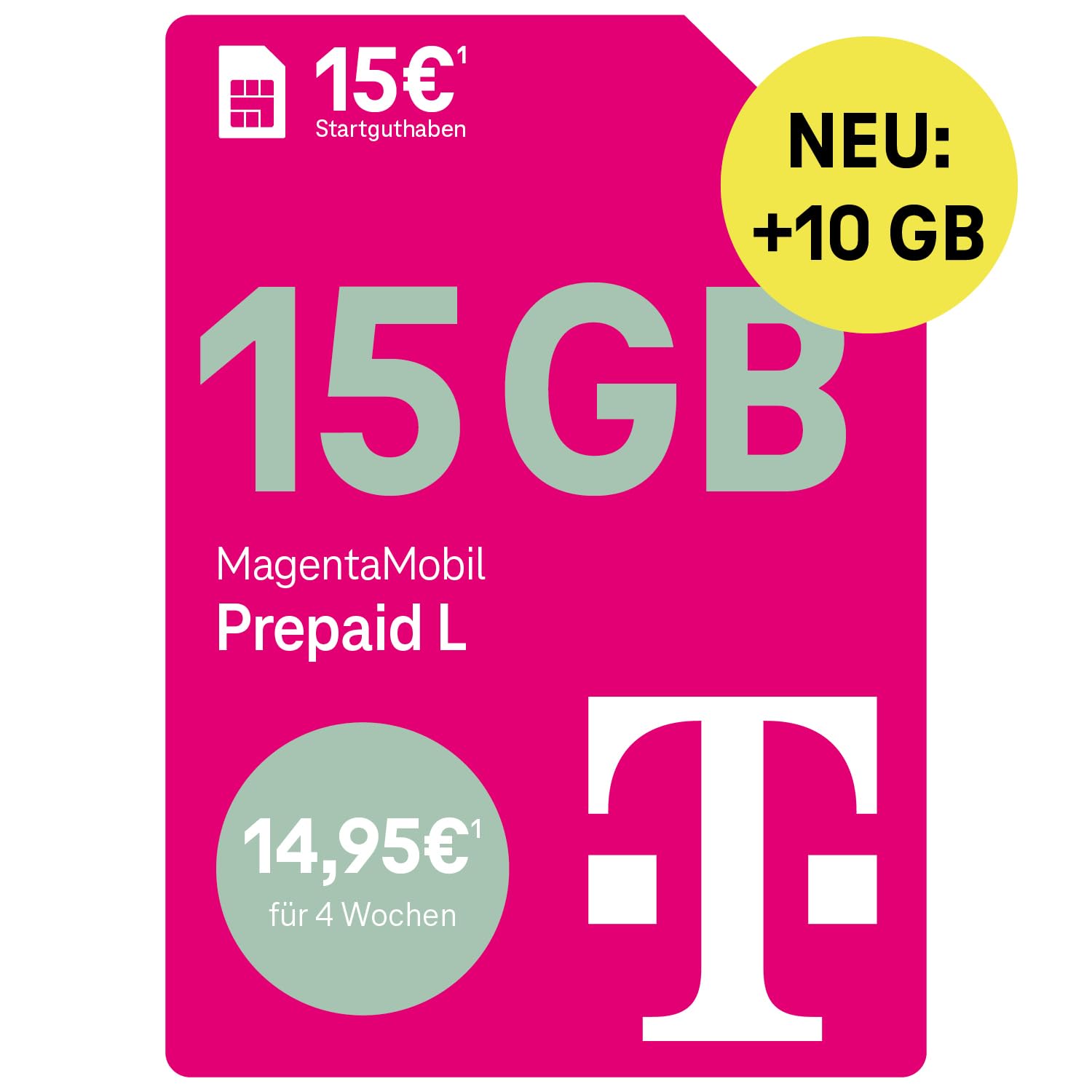 Telekom MagentaMobil Prepaid L mit 25 GB Highspeed-Volumen | 5G/LTE Max & Allnet Flat in alle dt. Netze | unverbrauchtes Datenvolumen weiter nutzen | EU Roaming & Hotspot Flat | 15 EUR Startguthaben neu Angebot bei HelloDeals