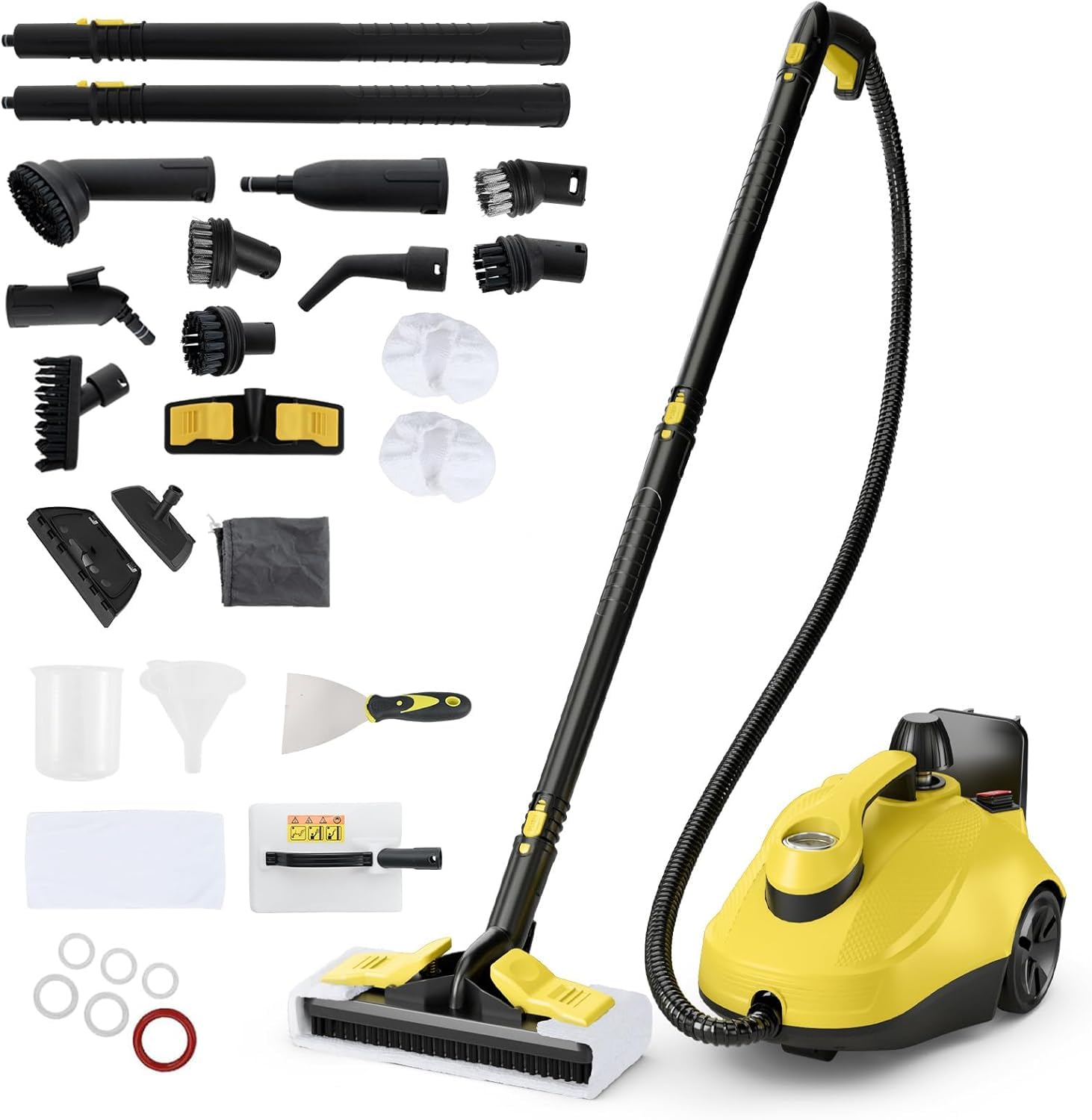 RELAX4LIFE Dampfreiniger, Dampfdruck: 5 bar, Leistung: 2000W, Flächenleistung: 108 m², Tank: 1,8 L, Aufheizzeit: 8 min., mit 22 Zubehöre&Druckmesser, für Teppiche, Boden, Fliese, Fenster, Sofa (Gelb) Angebot bei HelloDeals