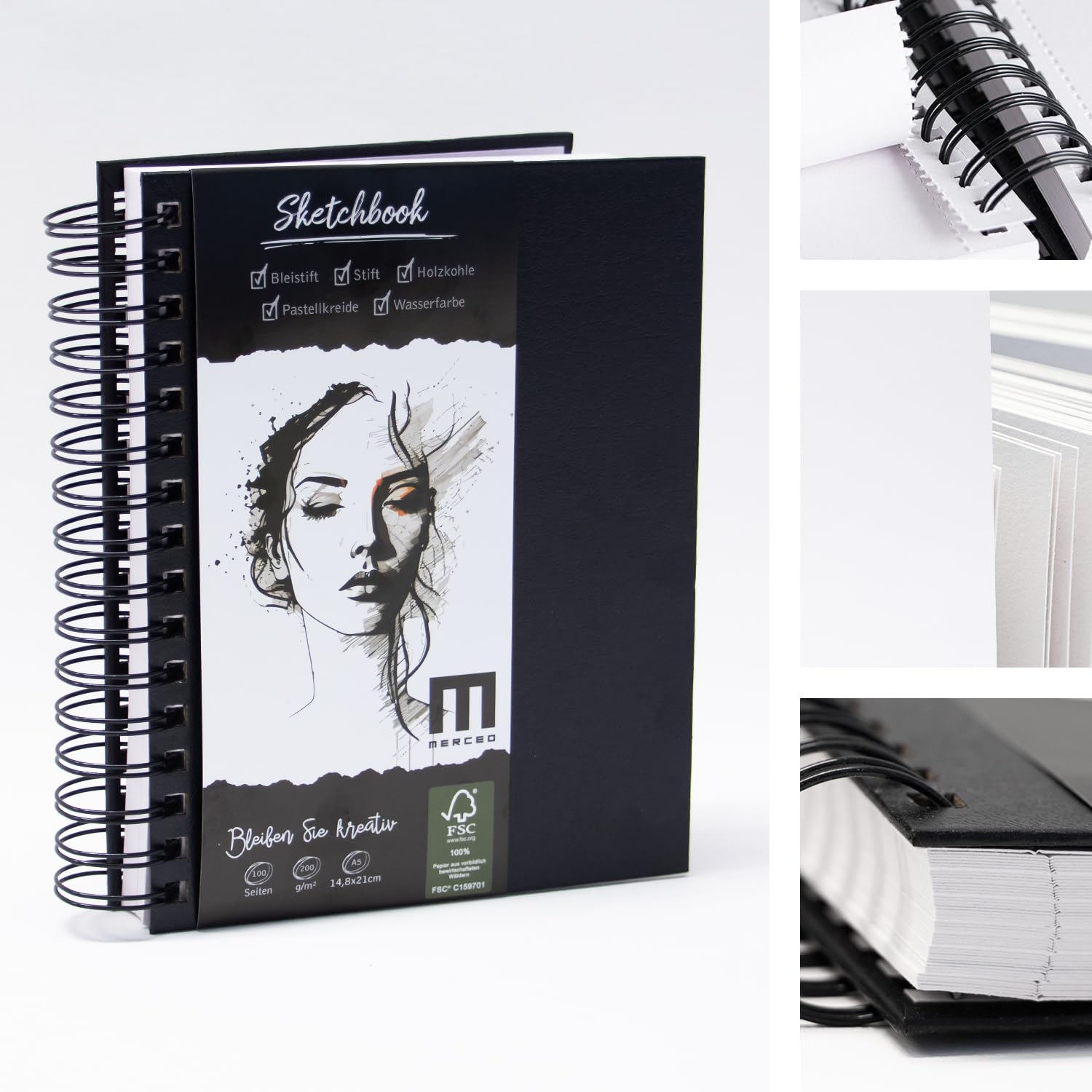 Premium Sketchbook DIN A5-100 Seiten, 200 g/m² Papier - Skizzenbuch perfekt für Künstler & Designer oder Kinder - Ideal für Skizzen, Zeichnungen & Notizen - Robustes Hardcover mit Ringbuchbindung Angebot bei HelloDeals