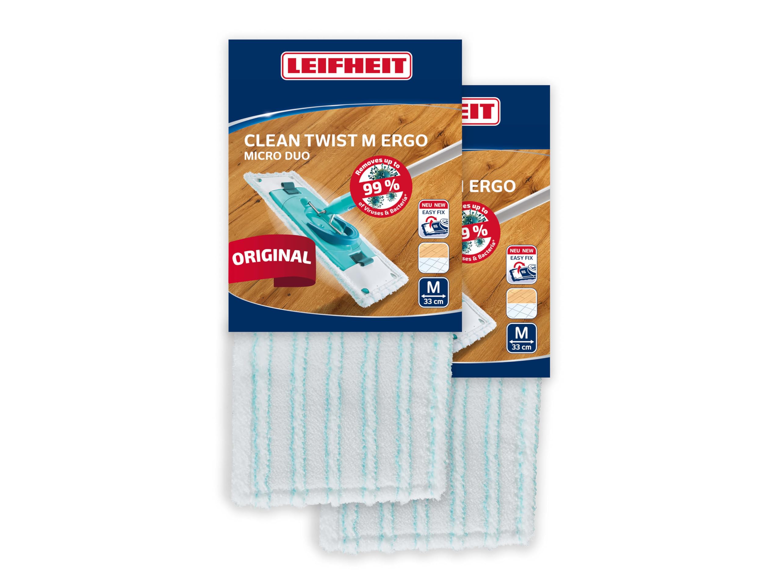 Leifheit 2er Set Wischbezug Clean Twist M Ergo Micro Duo, für alle glatten Böden, Bodenwischer Ersatzbezug mit 2-Faser-System für ideale Schmutzaufnahme, Mikrofaser Bezug für Fliesen und Laminat 2er Set Allrounder Ergo 2.0 Angebot bei HelloDeals