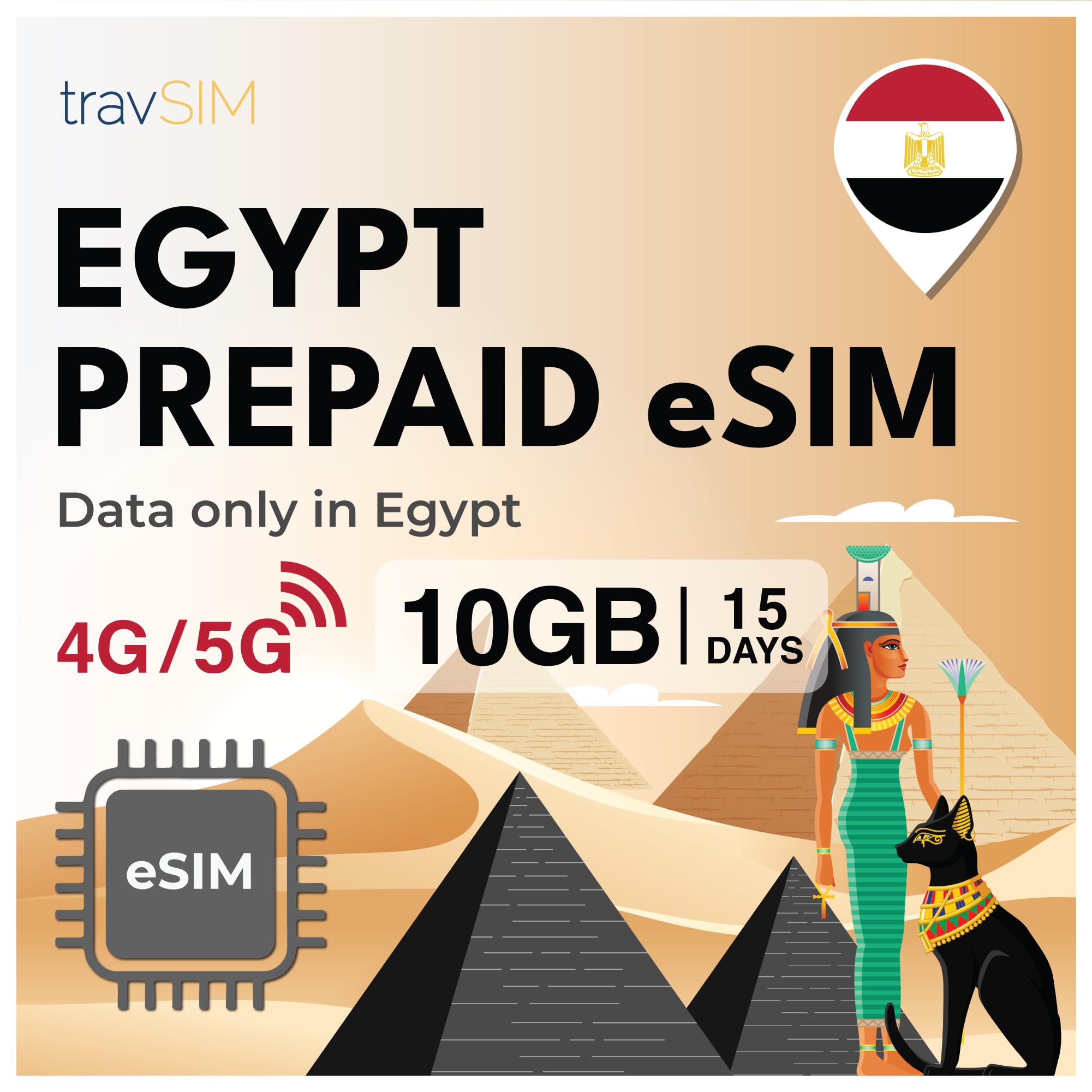travSIM Ägypten eSIM | 10GB Mobile Daten | Hotspot verfügbar | Plan auf eSIM für Ägypten ist 15 Tage lang gültig eSIM 15 Days - 10GB Angebot bei HelloDeals