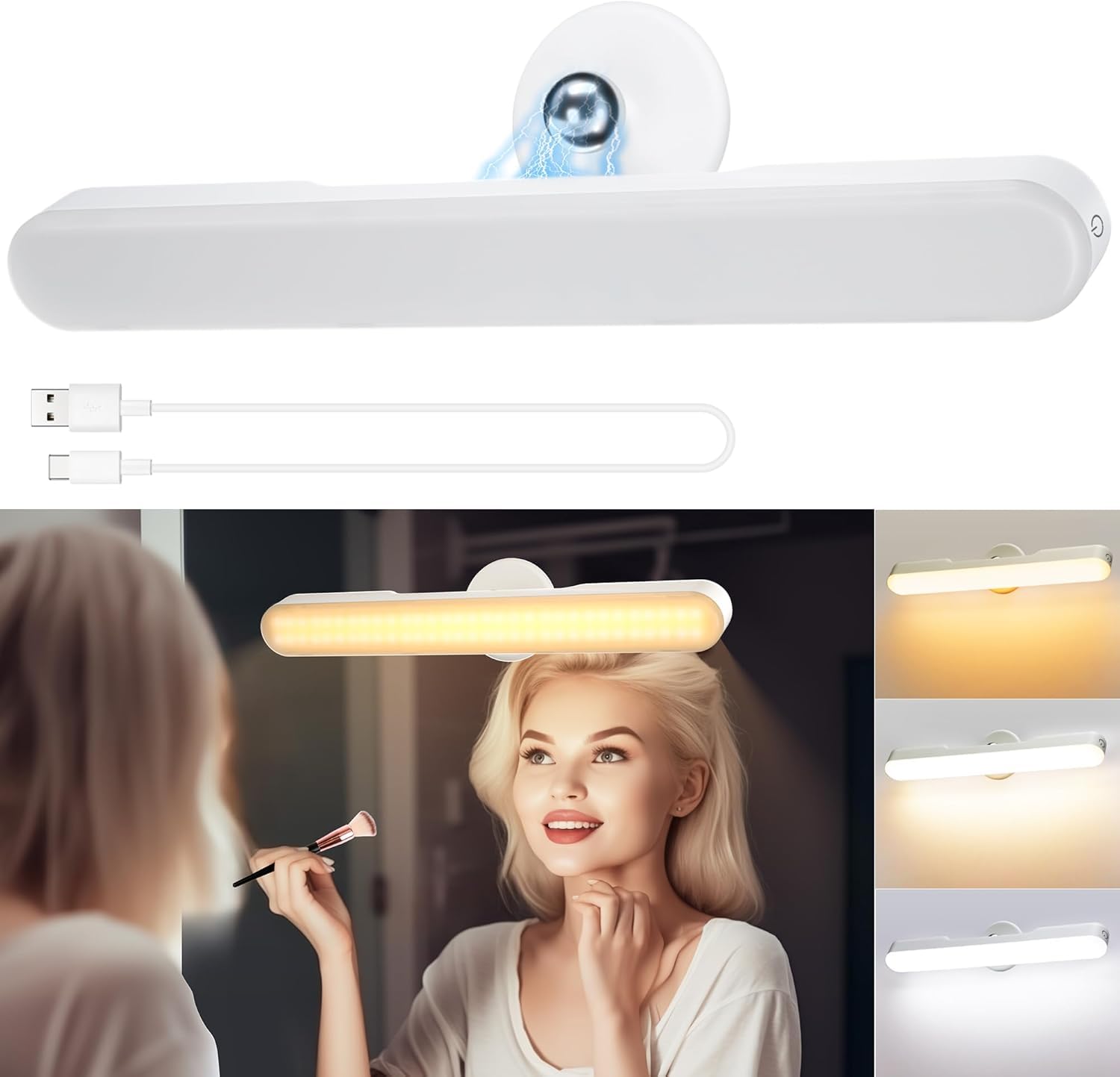 LED schminktisch beleuchtung, Dimmbar Vanity Mirror Licht für Schminktisch Lampe, 4000mAH Wiederaufladbar Spiegel Beleuchtung Ohne Kabel, Tragbare Abnehmbare 360°Drehung Spiegellampe Badezimmer 1pcs Angebot bei HelloDeals