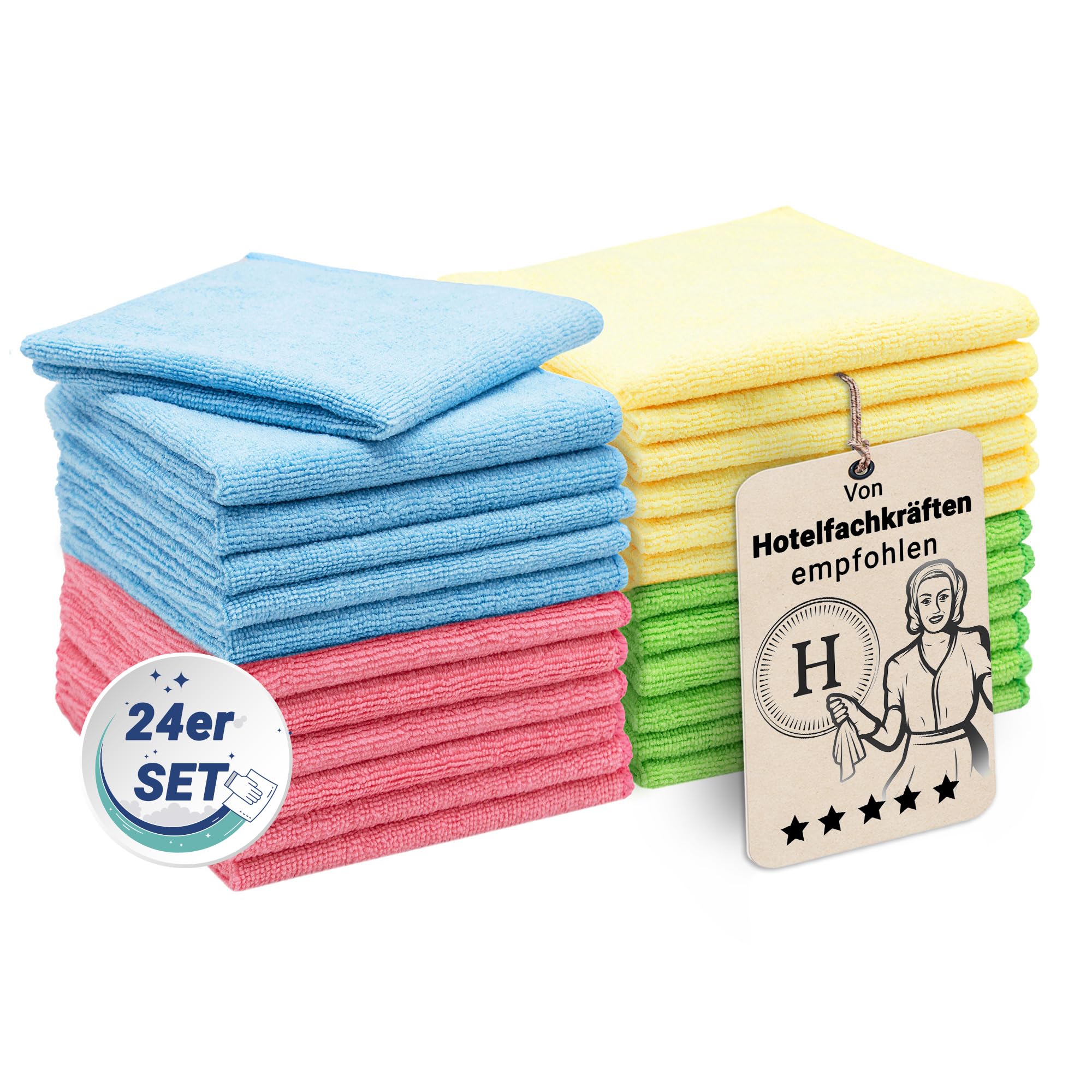 ZOLLNER 24er Set Mikrofasertücher für streifenfreien Glanz - flusenfreie und saugstarke Reinigungstücher - waschbar bis 60°C - Mehrfarbig in 32x32cm - Hotelqualität 24er Set Mehrfarbig Angebot bei HelloDeals