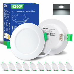 HOMEOW Einbaustrahler LED 230V Flach 68mm, Deckenspots 5W 400 Lumen, Einbauleuchten Decke LED Kaltweiß 6000K, IP44 LED Spots für Badezimmer Küche, 10er Set Kaltweiß 5W, 68-78mm Lochmaß Angebot bei HelloDeals