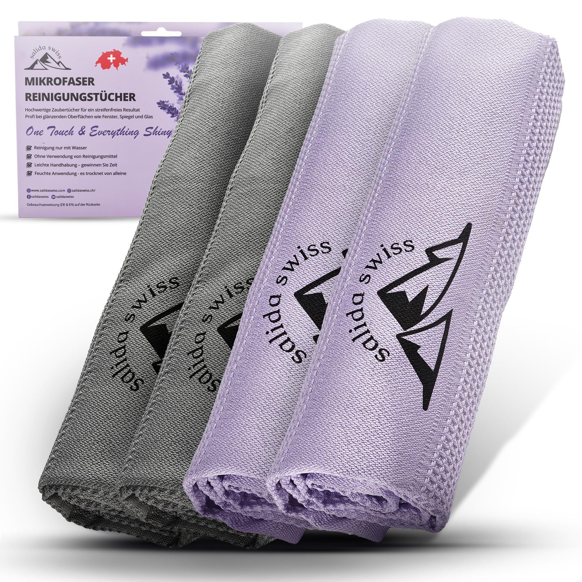 Salida Swiss Mikrofasertücher [4er-Set] – Microfasertücher für streifenfreie Fenster & Spiegel | Saugfähige, fusselfreie Mikrofaser-Tücher für Küche & Auto | Salida Swiss das Original aus der Schweiz Angebot bei HelloDeals
