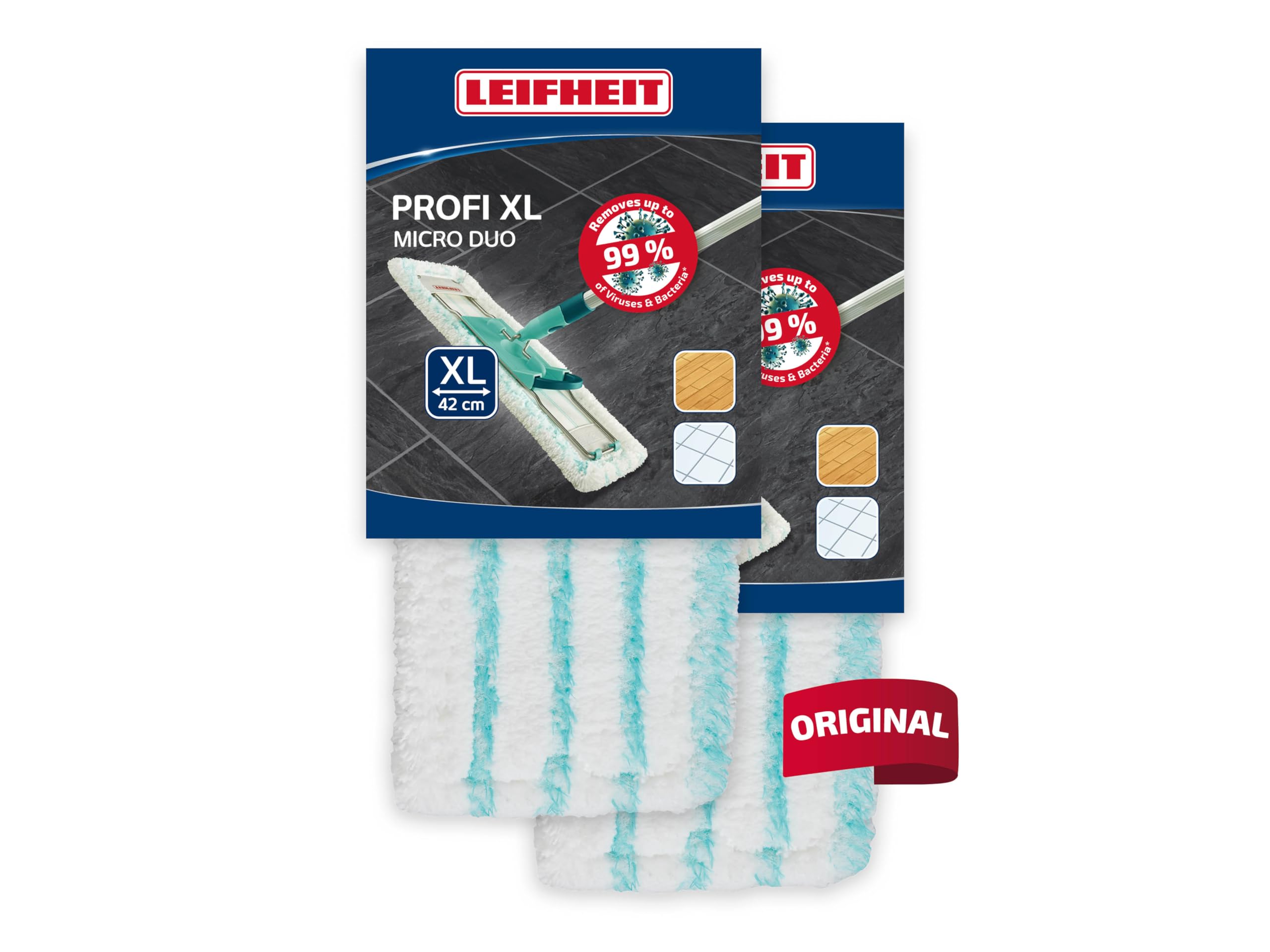 Leifheit Original 2er Set Wischbezug Profi XL Micro Duo, für alle Bodenarten, Bodenwischer Ersatzbezug, ideale Schmutzaufnahme Dank 2-Faser-System, Mikrofaser Putzlappen ideal für Fliesen und Laminat 2er Set Allrounder Angebot bei HelloDeals